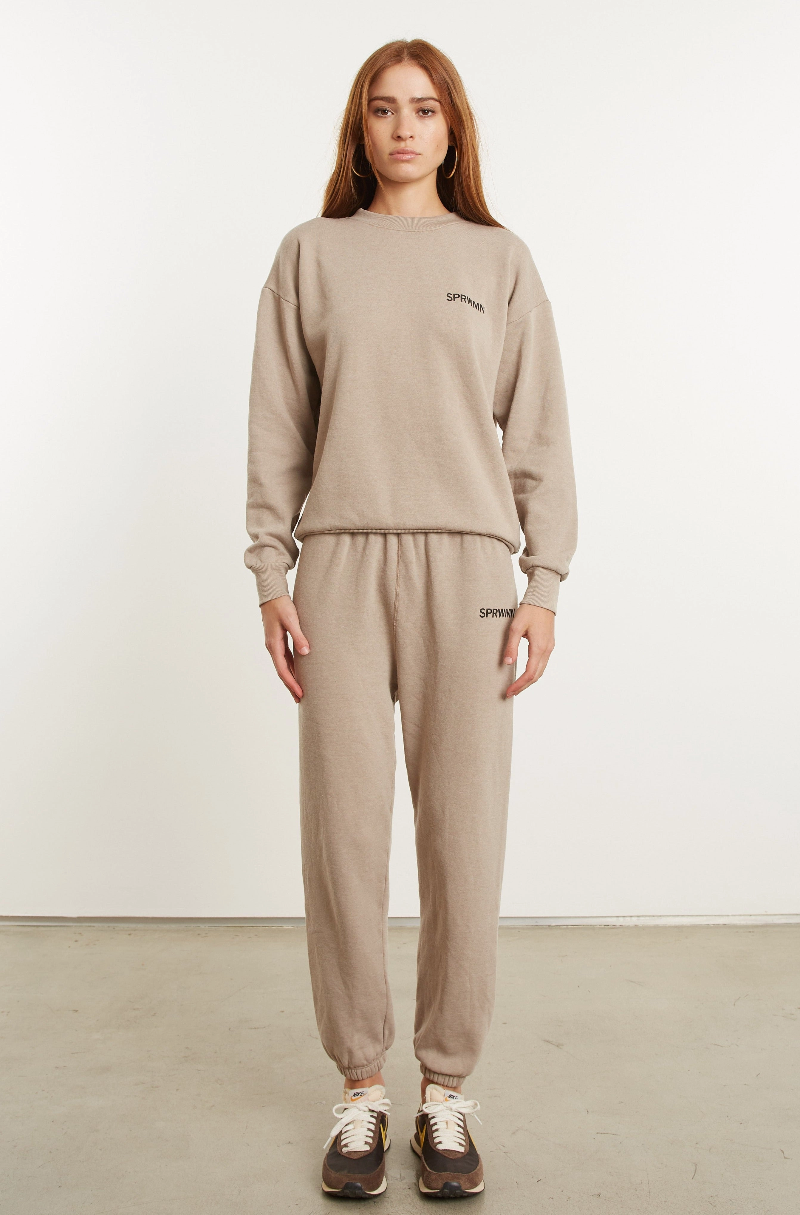 Soft Cotton Blend Light Khaki Logo Sweatshirt