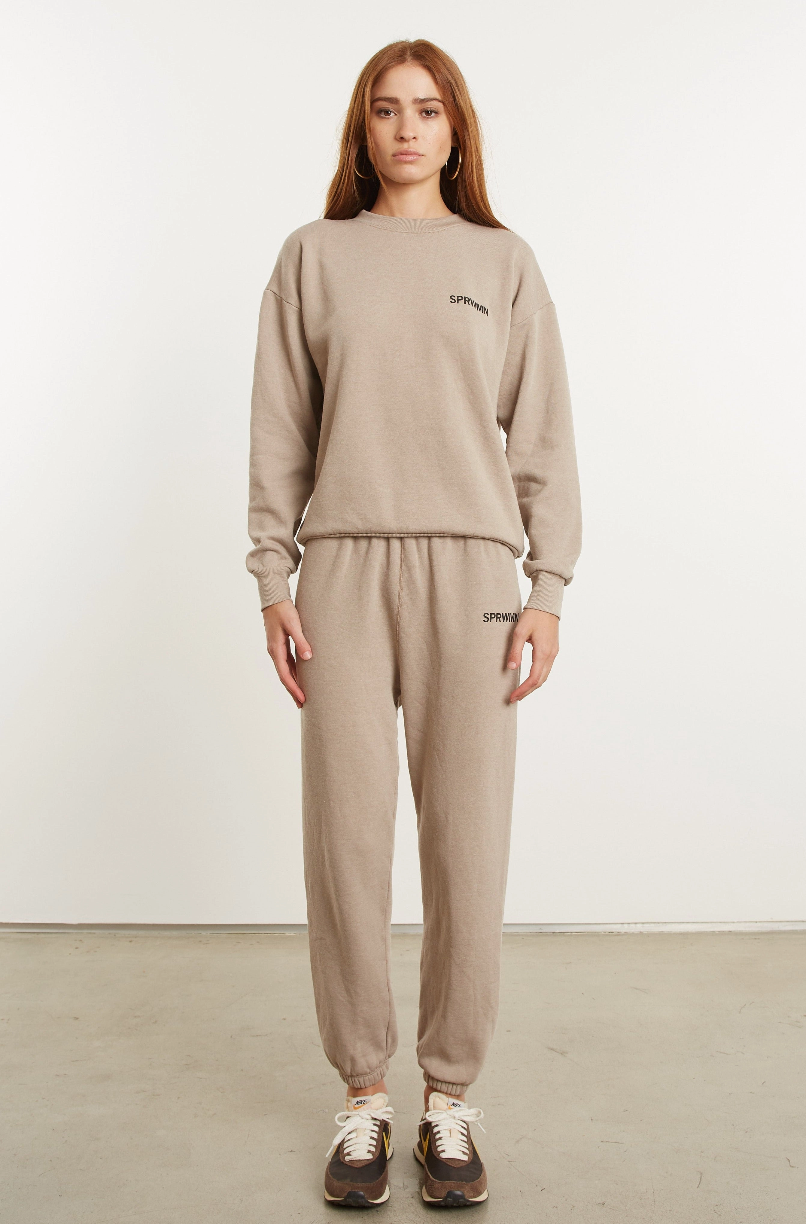 Light Khaki Logo Sweatshirt Sporty T-shirt Weighted Hem Design