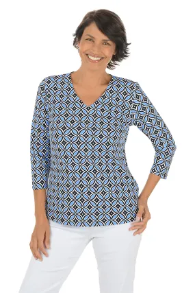 Compass Rose UPF50  V-Neck Top Relaxed Crew Neck Opening OrganicCottonBlend