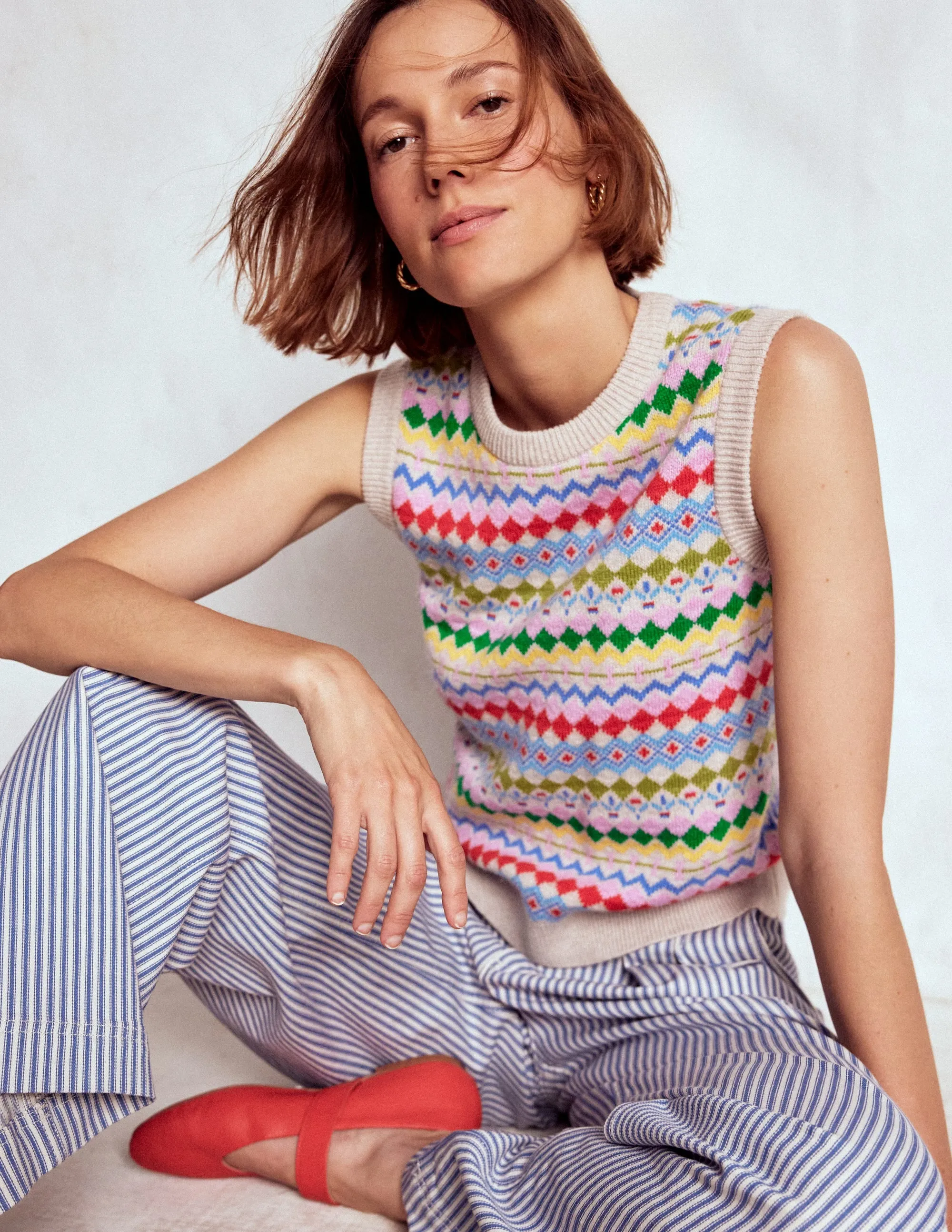 Morning Chill Edie Fair Isle Tank-Oatmeal Melange, Multi