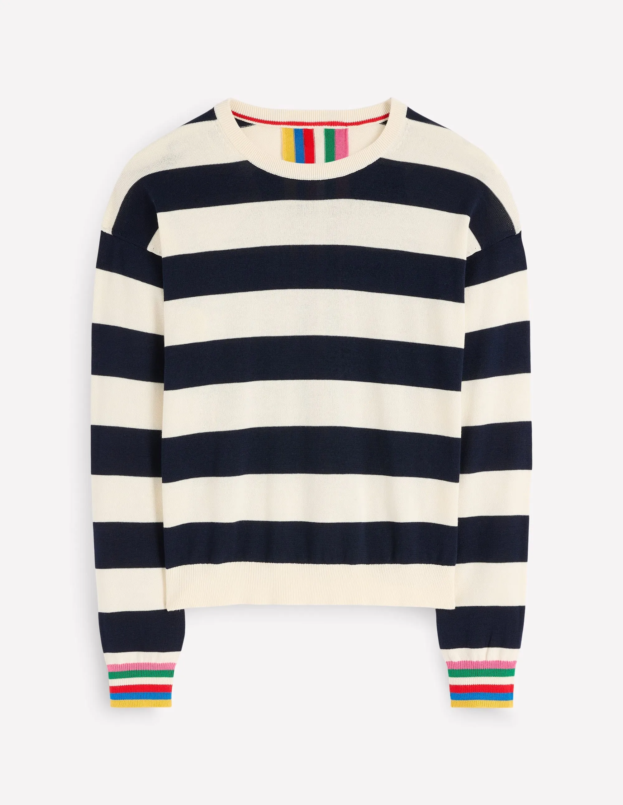 Lara Relaxed Cotton Jumper-Navy, Ivory Stripe Quick drying material Versatile Layered