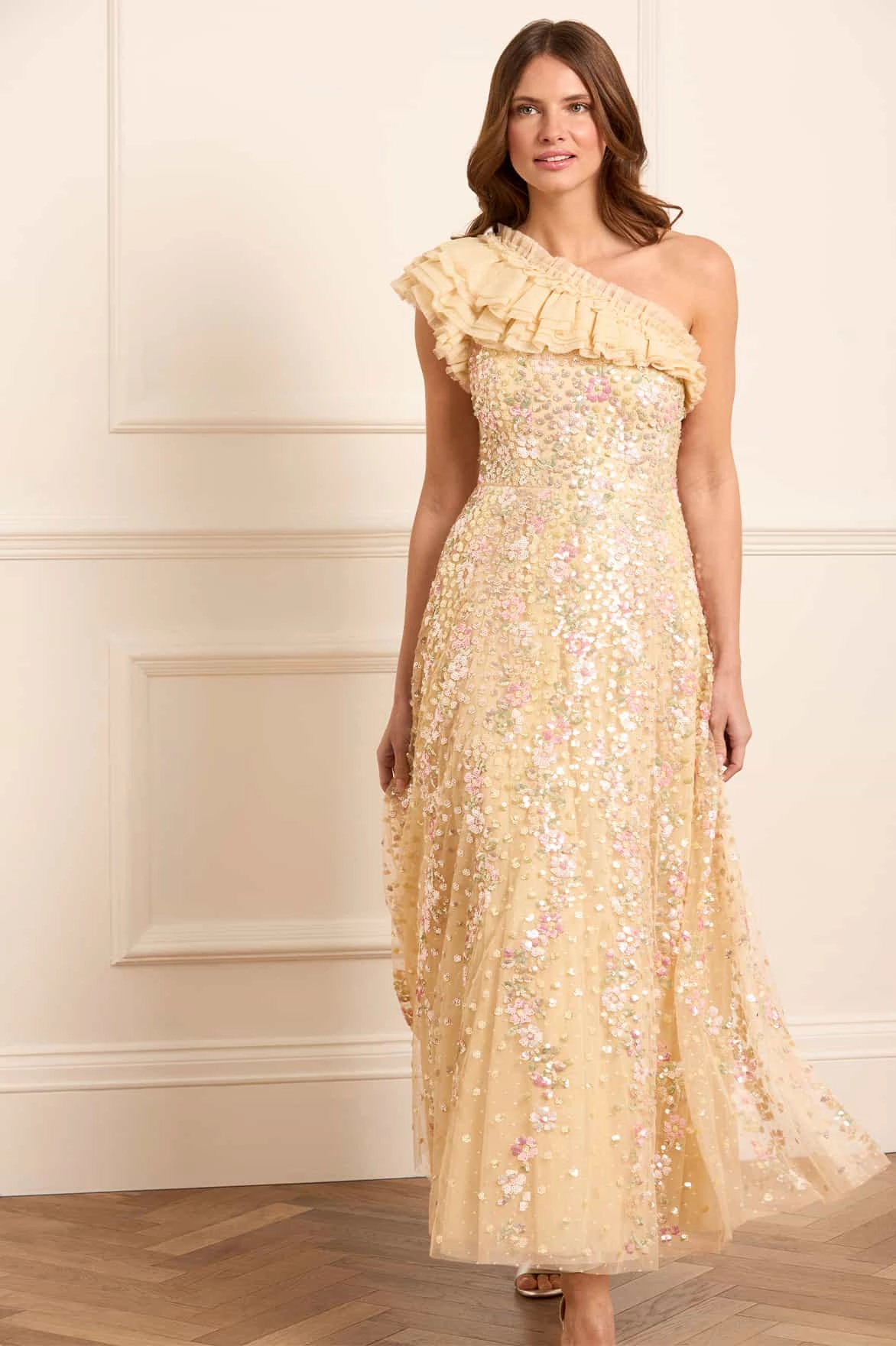 Classic Comfort Timeless Soft Confetti One-Shoulder Ankle Gown