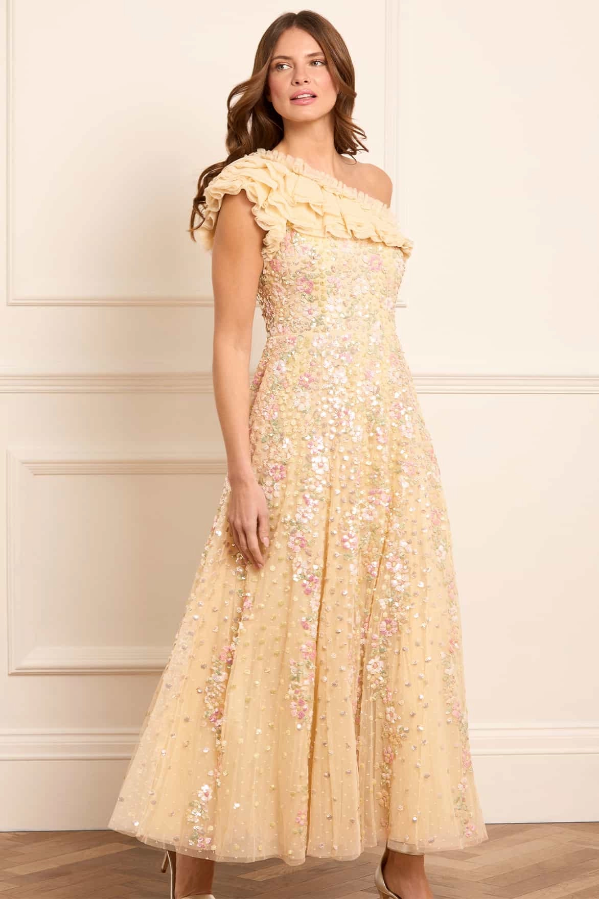 Confetti One-Shoulder Ankle Gown All Day Ready Comfy Design