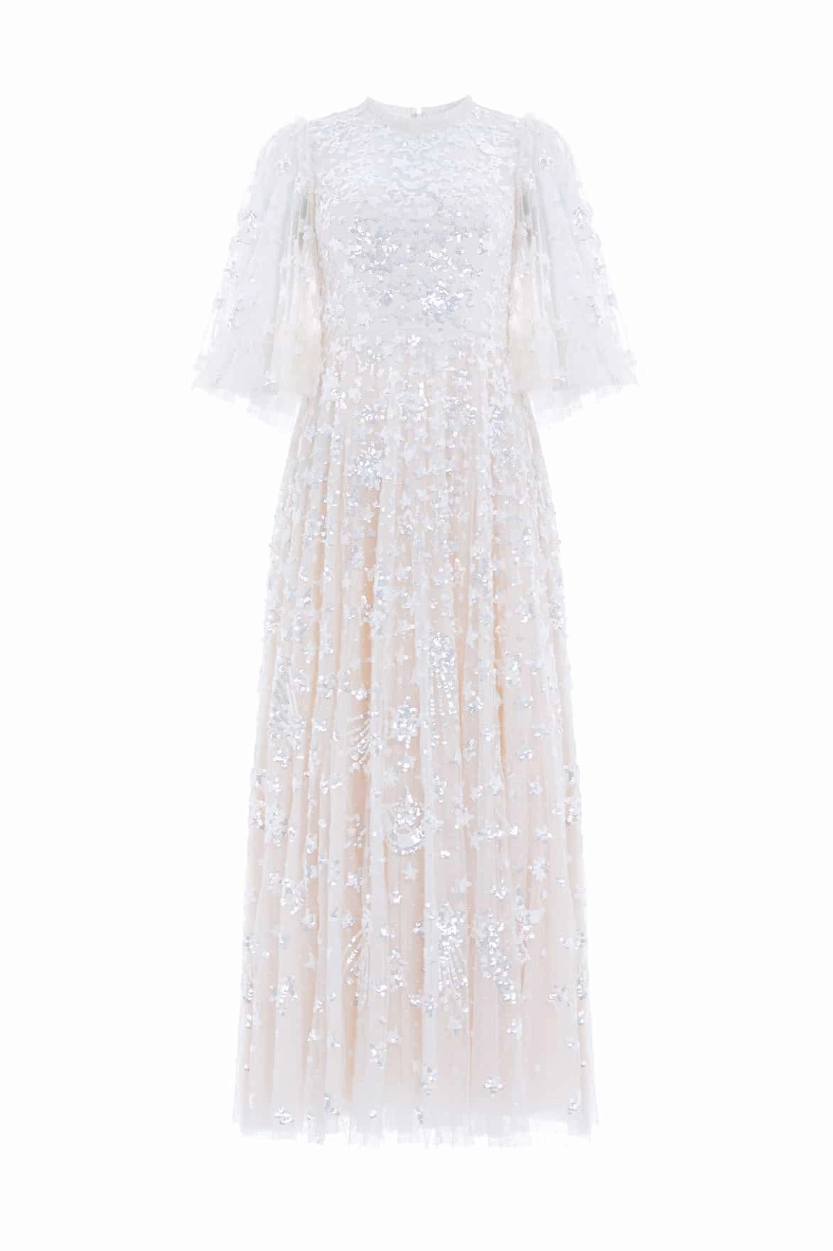 Lace-Edge Constellation Gloss Ankle Gown