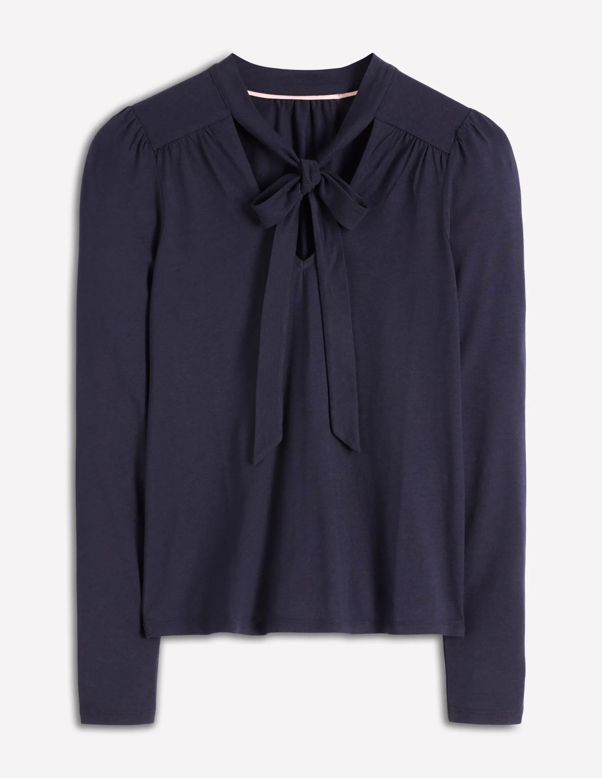 Tie Neck Supersoft Top-Navy WrinkleResistantTextile SeamlessSidePanels