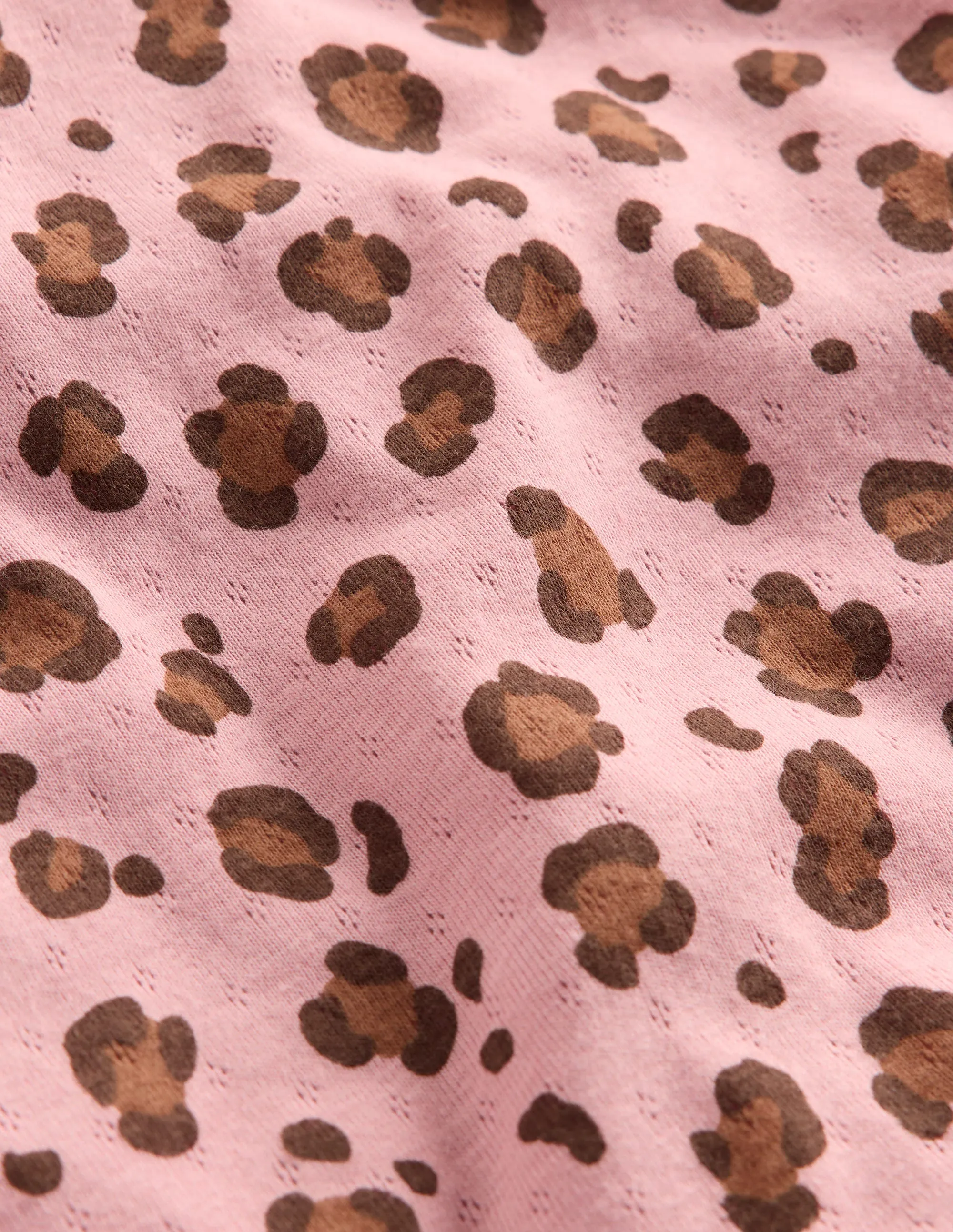 Active Style Long Sleeve Pointelle Top-Vintage Pink Leopard