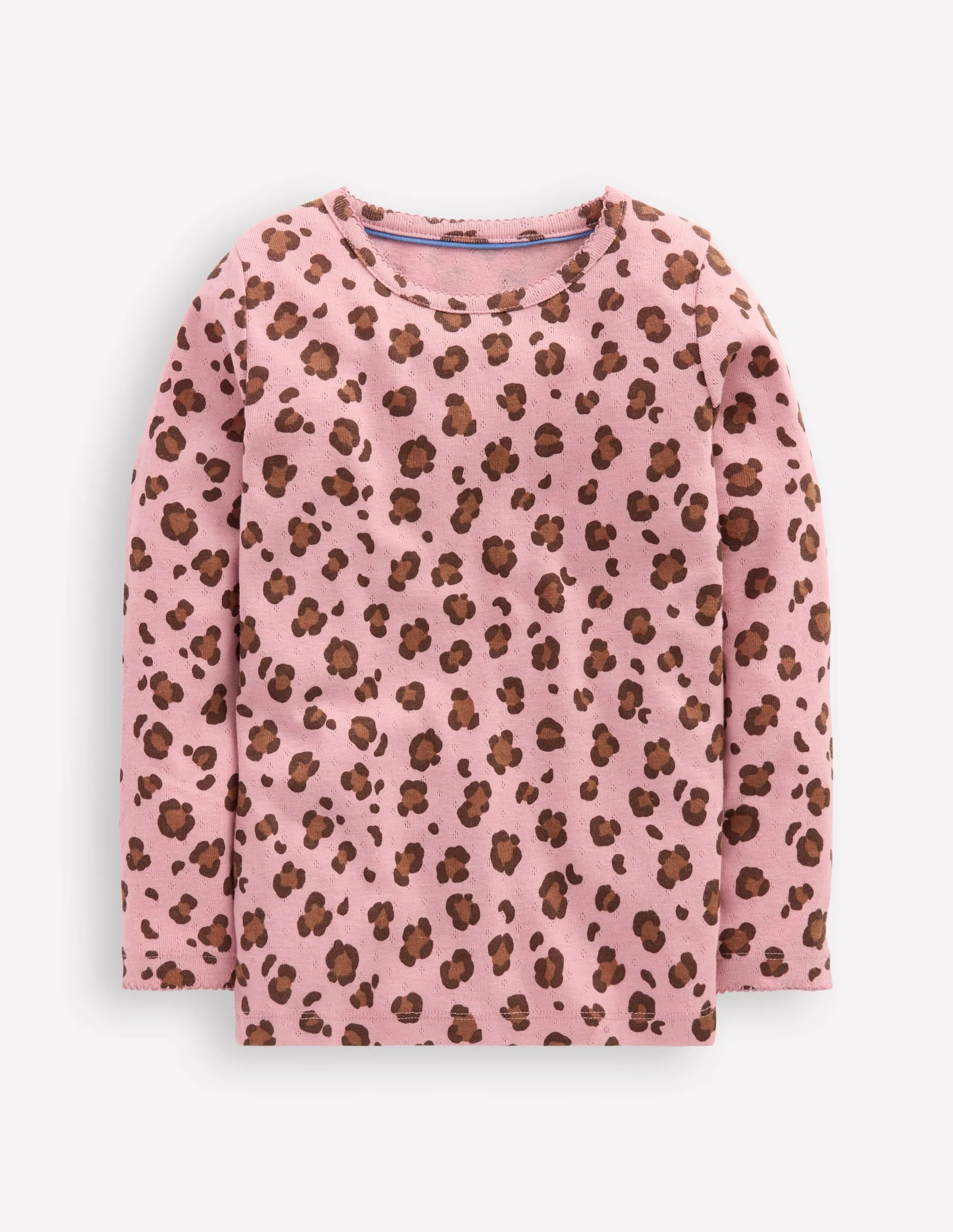 Soft and durable Long Sleeve Pointelle Top-Vintage Pink Leopard