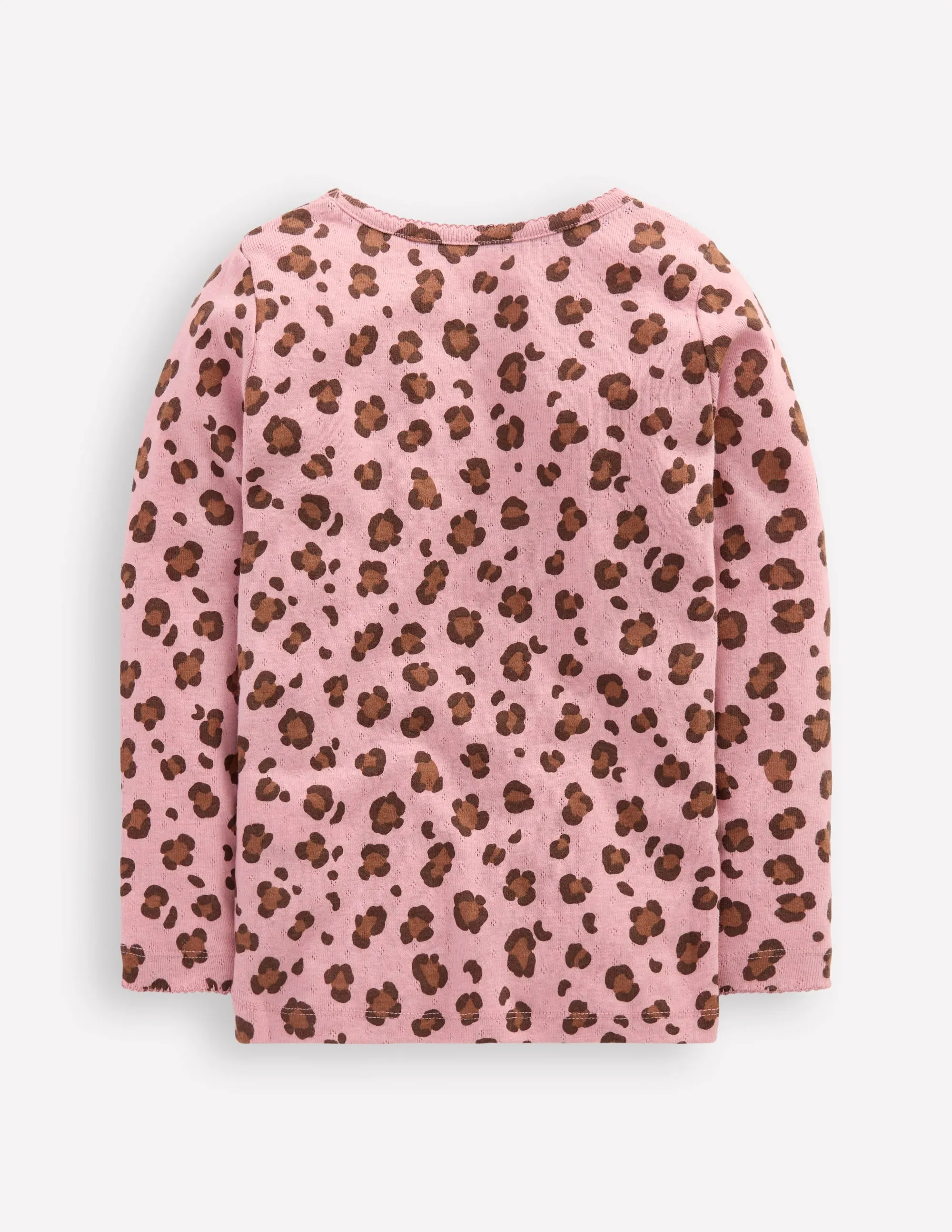 Long Sleeve Pointelle Top-Vintage Pink Leopard Animal Print Cold Wash Optimized