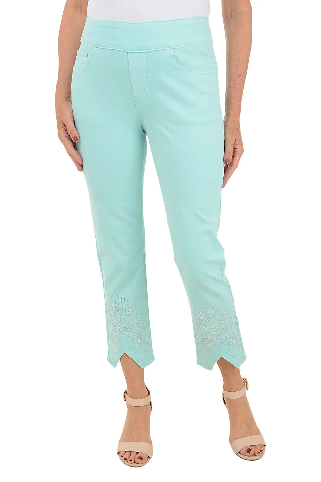 Plaid detail Effortless Comfort Chevron Rhinestone Denim Ankle Pant