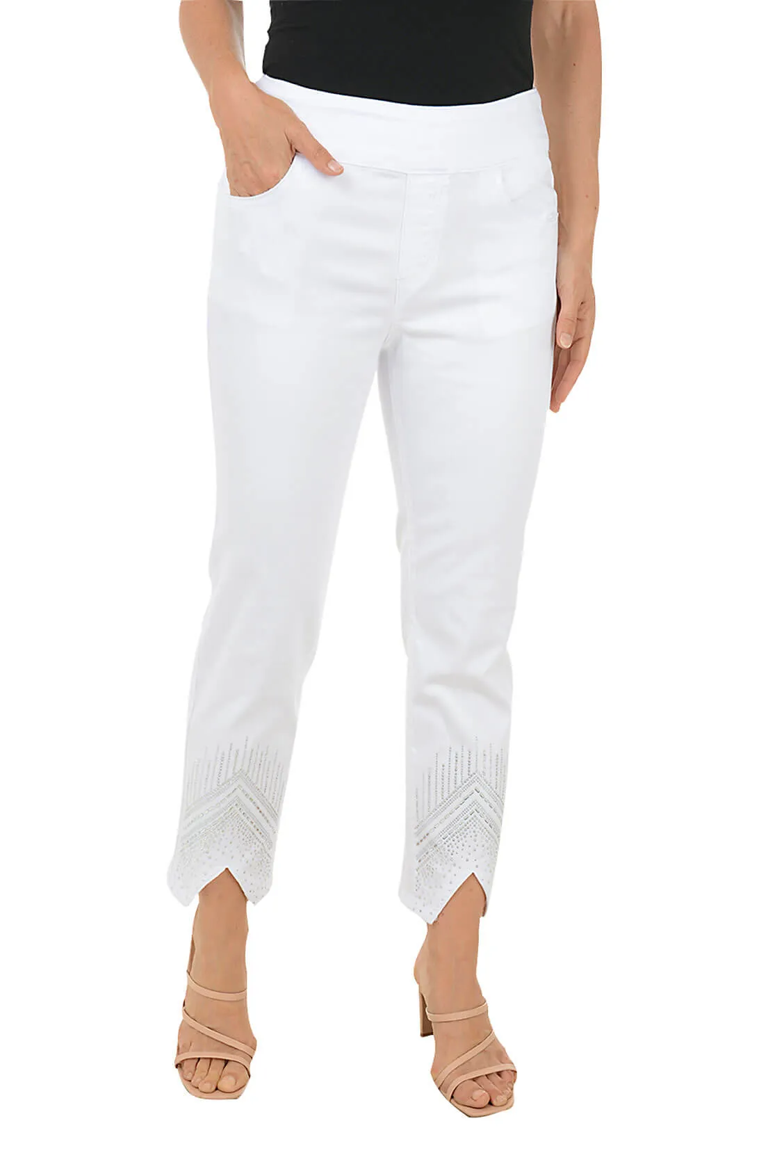 Slim Fit Design Premium Quality Chevron Rhinestone Denim Ankle Pant