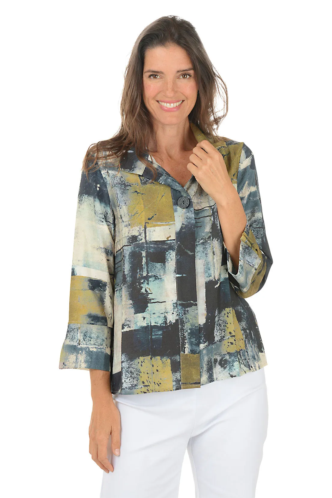 LaserCut Edges Copper Patina Button-Front Shirt