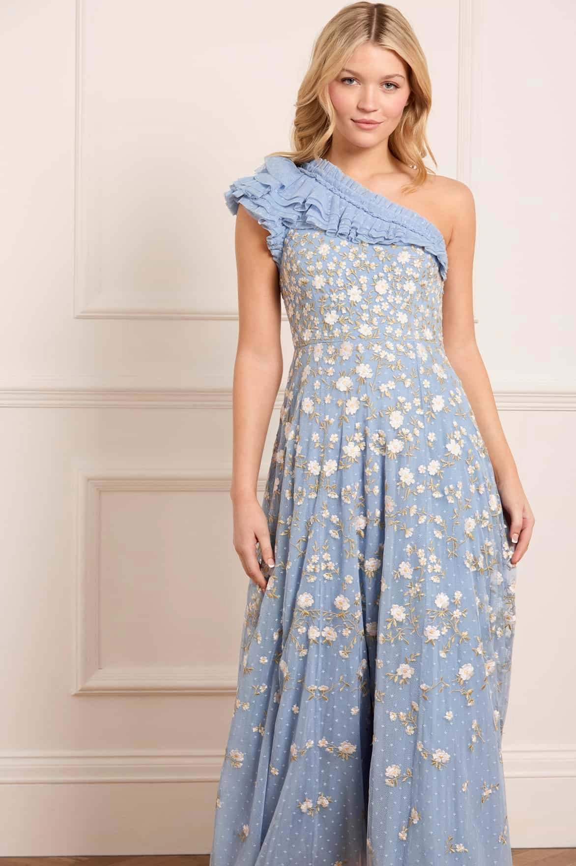 Lea Ditsy One-Shoulder Ankle Gown Slim Shape