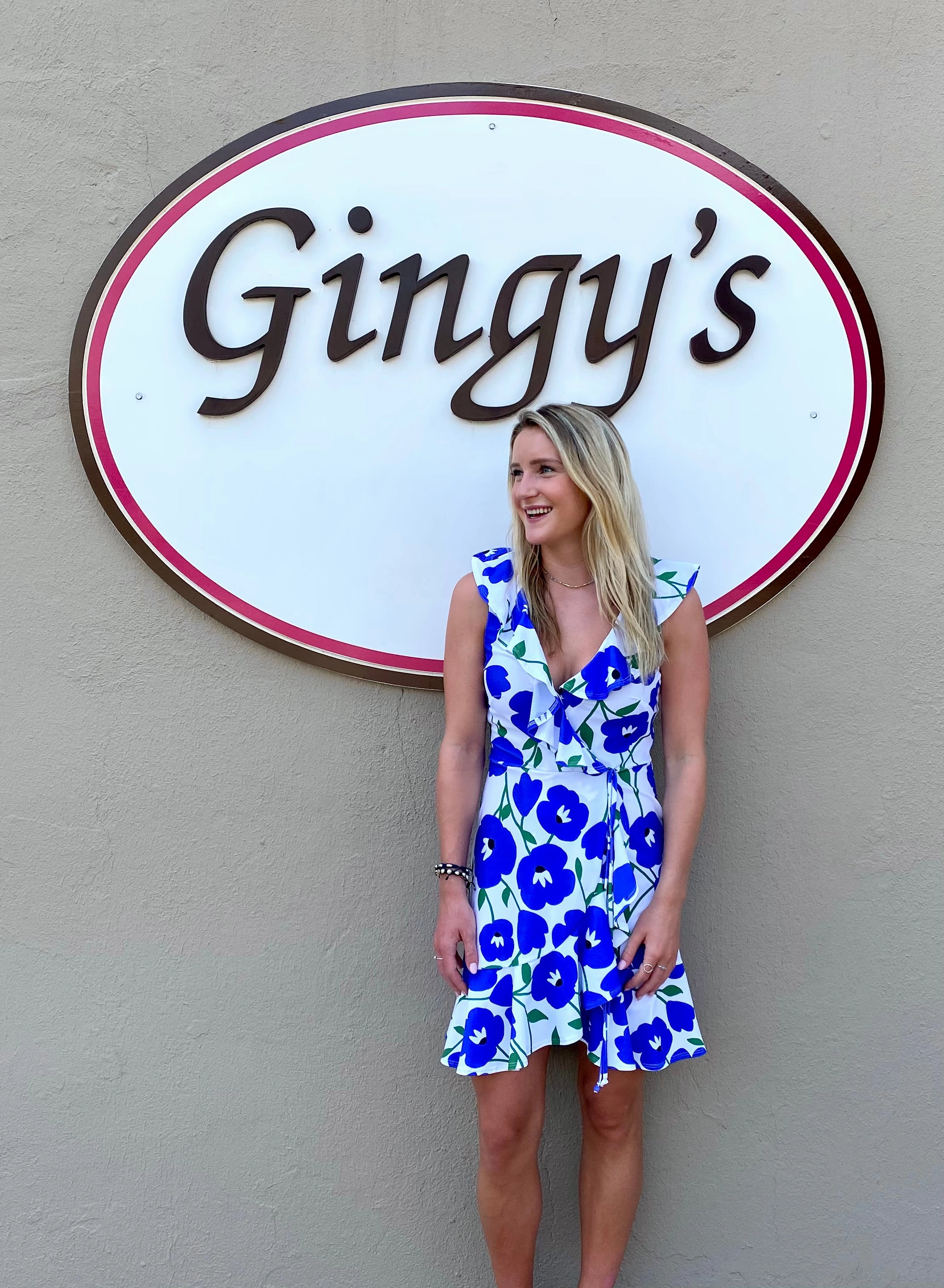 Naples Faux Wrap Dress Pop Art Flower Lazy Pick Flattering Layer