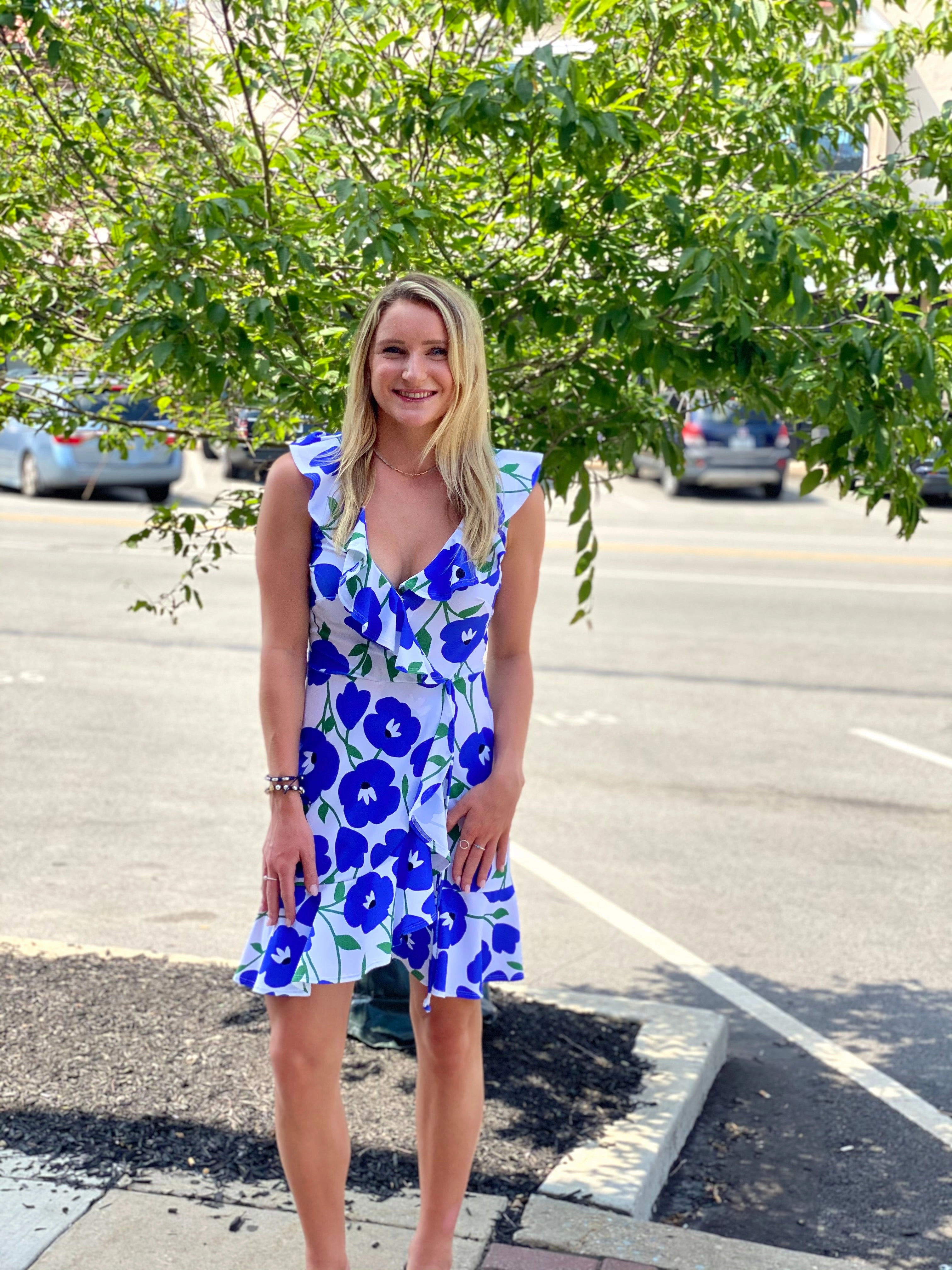 Vacation Vibes Naples Faux Wrap Dress Pop Art Flower