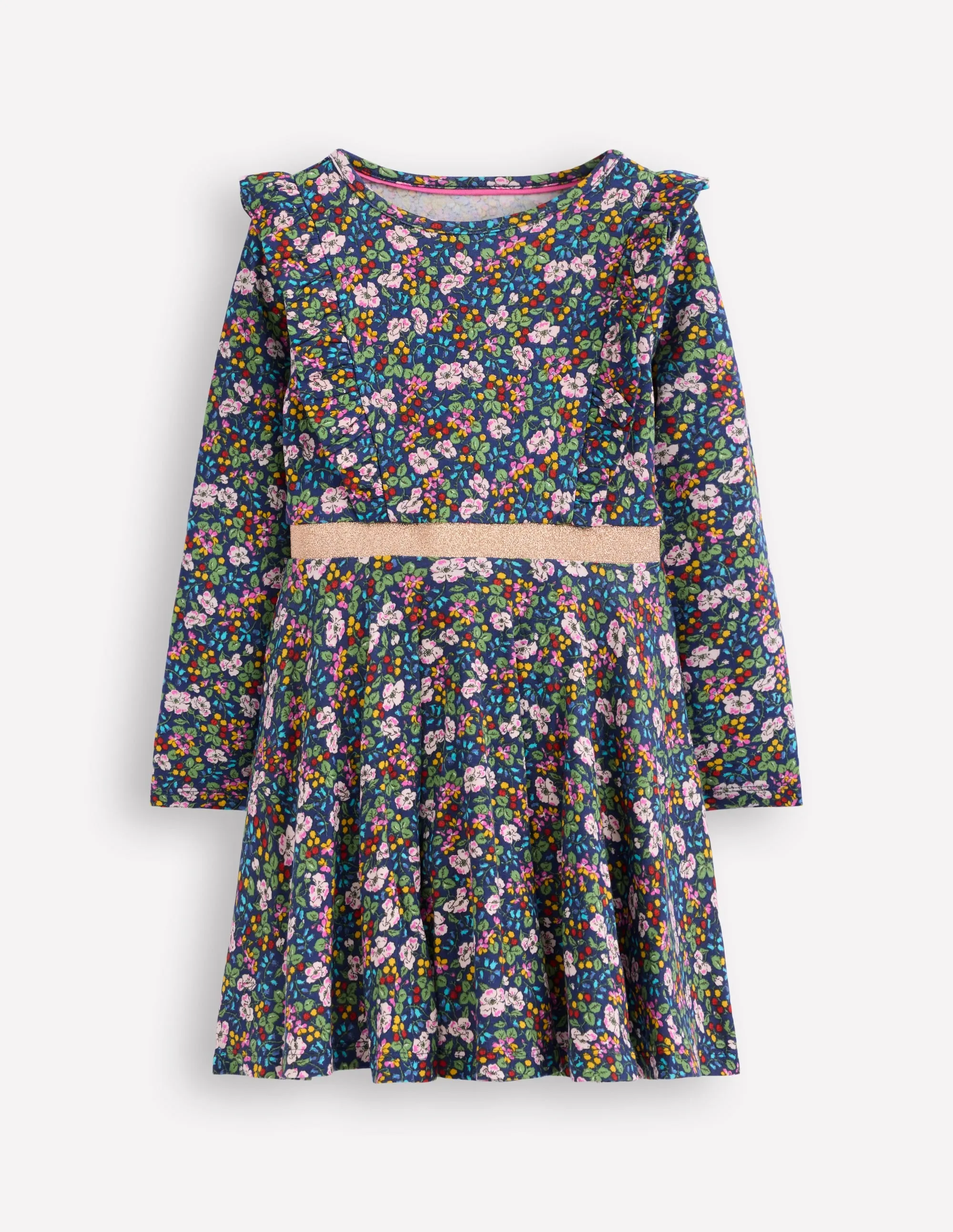 Cora Twirly Jersey Dress-Starboard Blue Berry Floral Neutral Base Hidden-Pocket