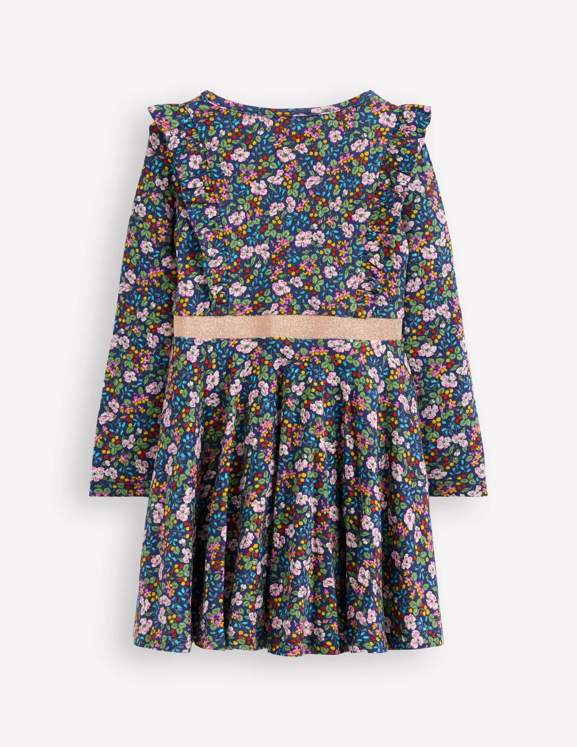 Cute Touch Button-Cuff Cora Twirly Jersey Dress-Starboard Blue Berry Floral