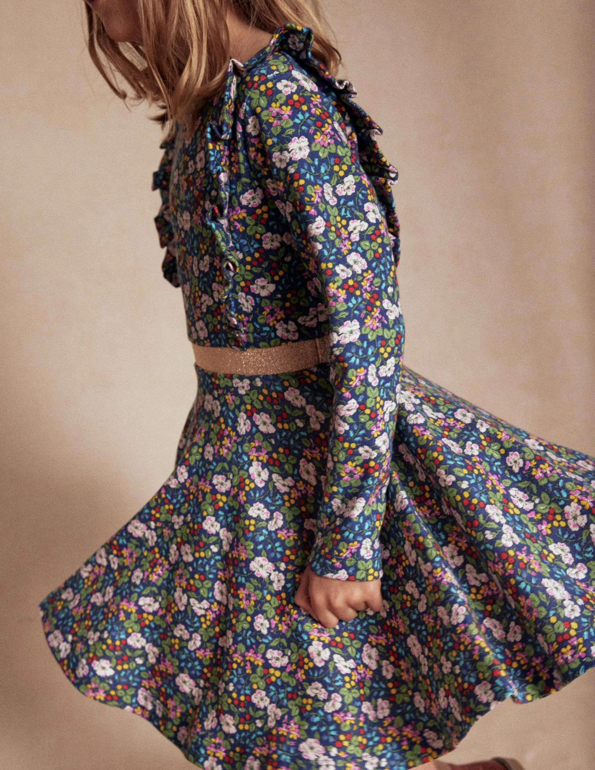 MoldResistantTexture Cora Twirly Jersey Dress-Starboard Blue Berry Floral