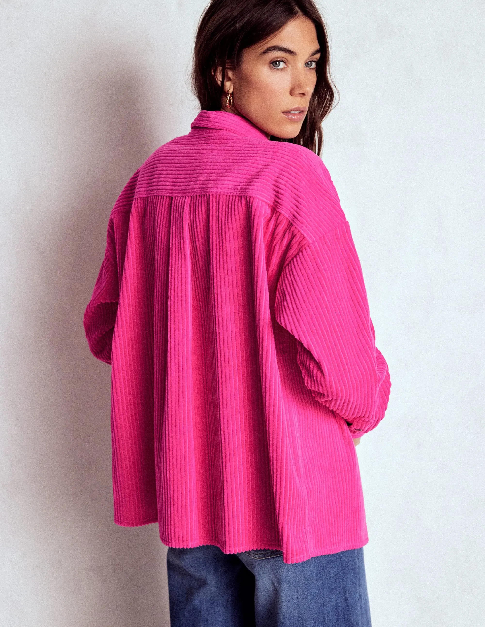 Basic Wardrobe Cord Overshirt-Pink Peony