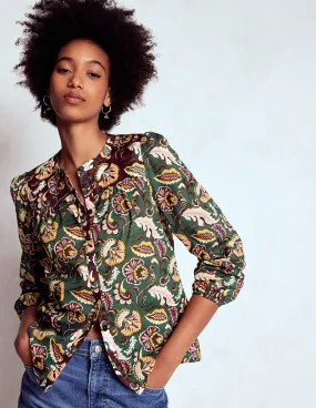 NonChafing Fabric Corrine Cotton Top-Dark Green, Ornate Meadow