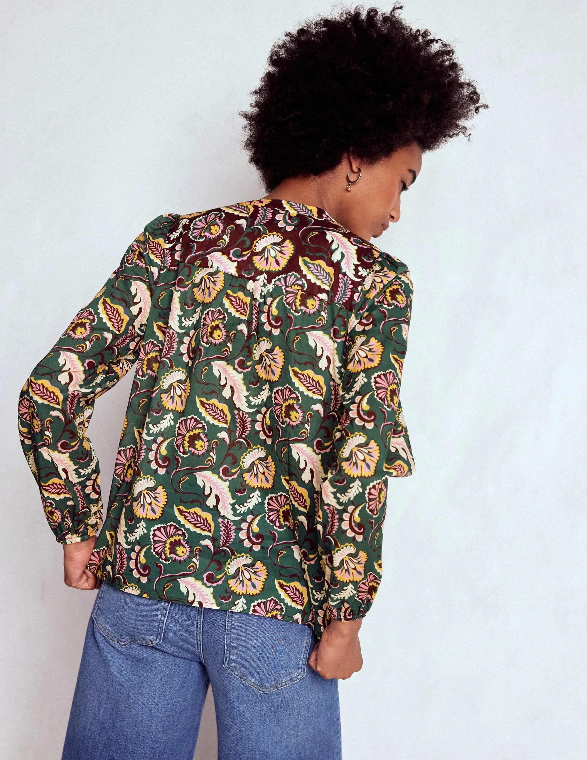 Corrine Cotton Top-Dark Green, Ornate Meadow FeatherlightConstruction