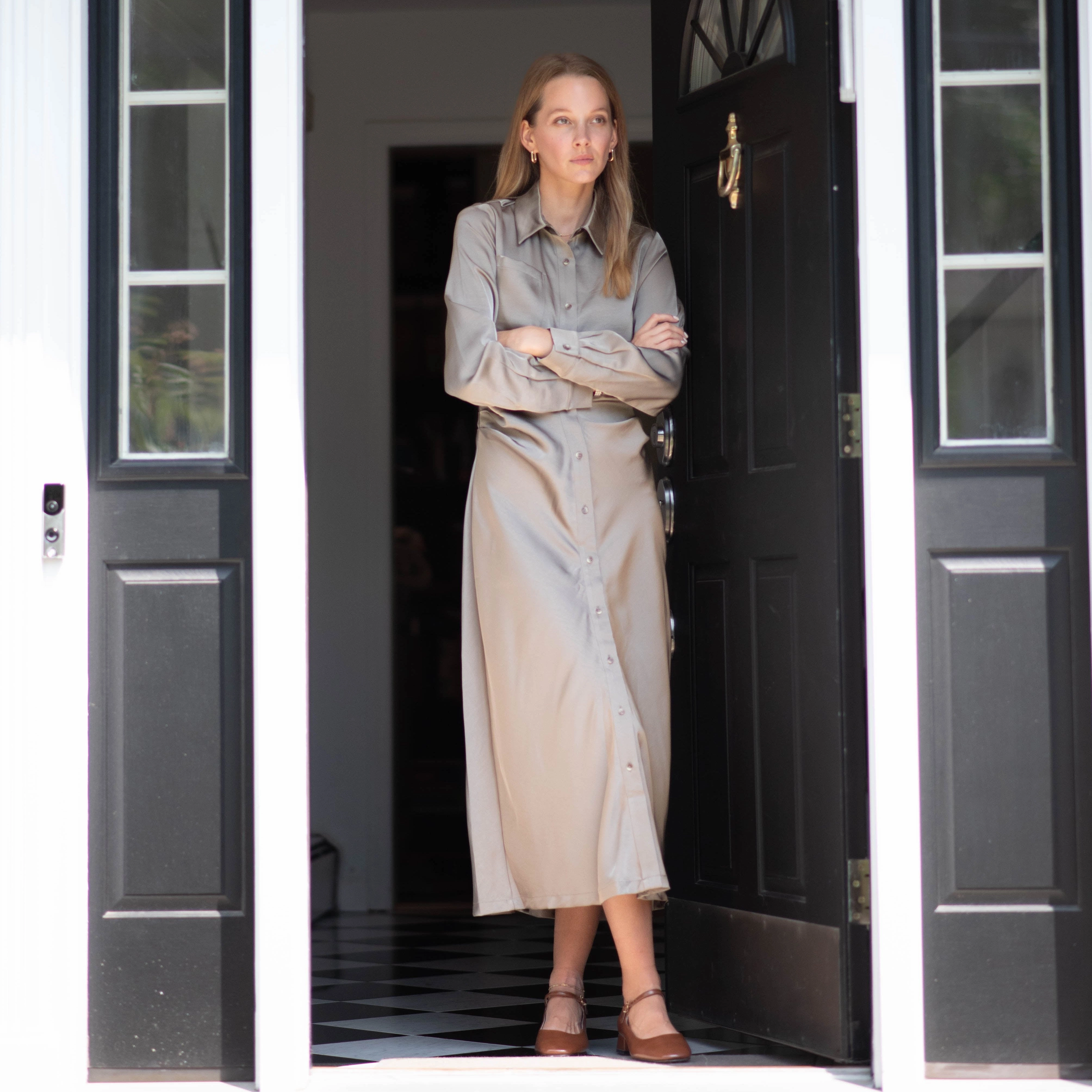 Jolie satin dress [Final Sale] Minimalist Look Flowy casual dress