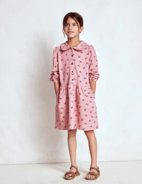 Comfy and Chic Cosy Jersey Shirt Dress-Vintage Pink Spaced Ditsy