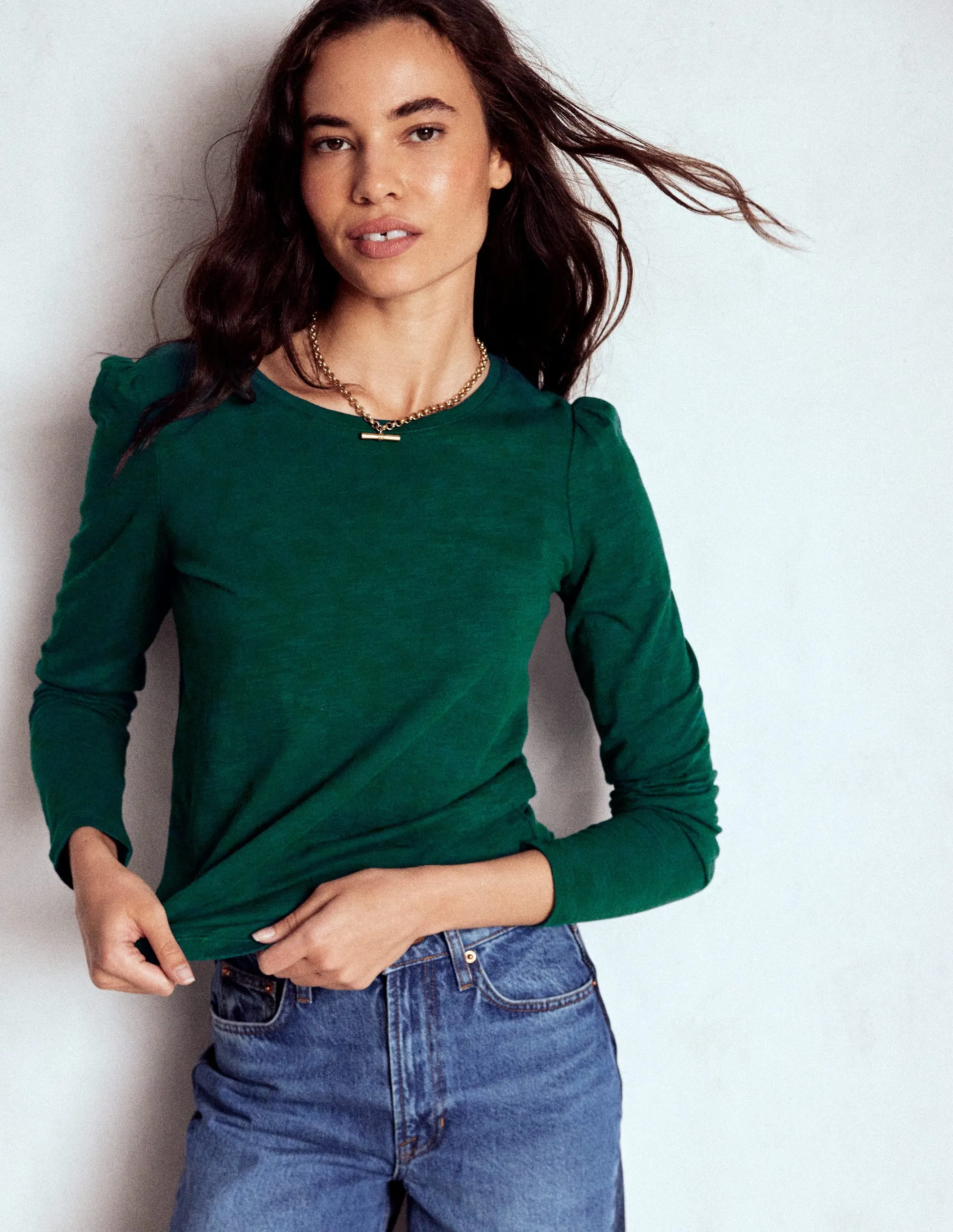 Cotton Crew Long Sleeve Top-Drake Green OdorResistantTechnology