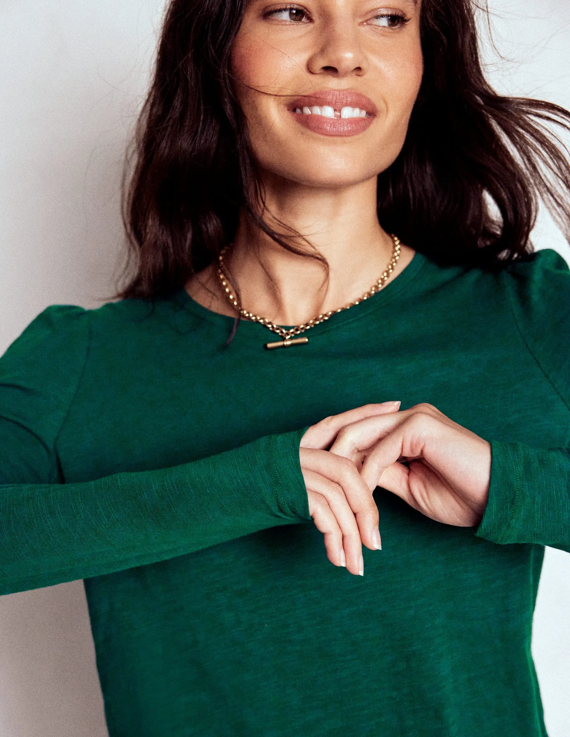 LightweightConstruction Cotton Crew Long Sleeve Top-Drake Green