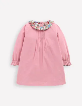 Frill Neck Woven Dress-Rose Pink Elegant Outline