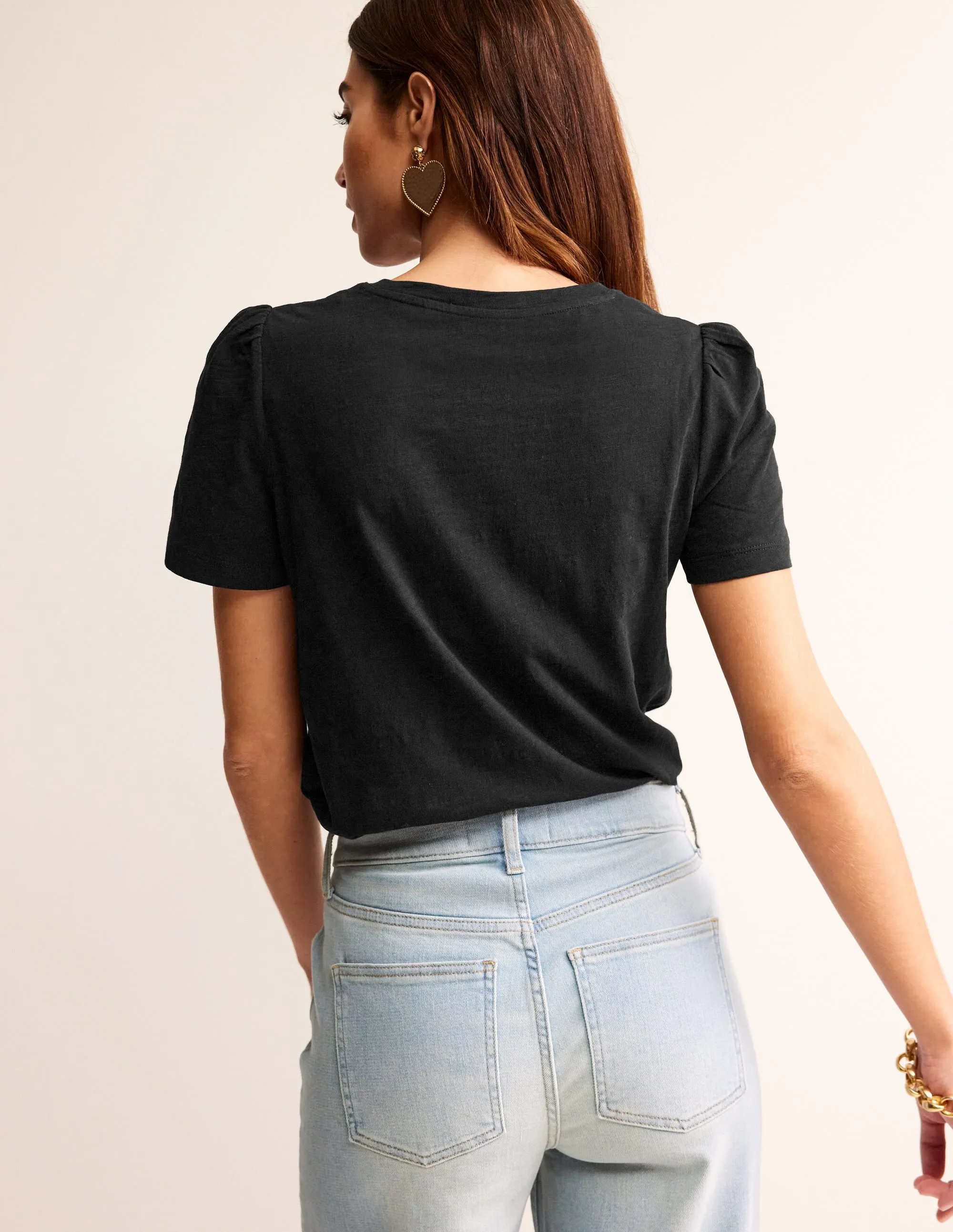 Durable Weave Cotton Puff Sleeve T-Shirt-Black