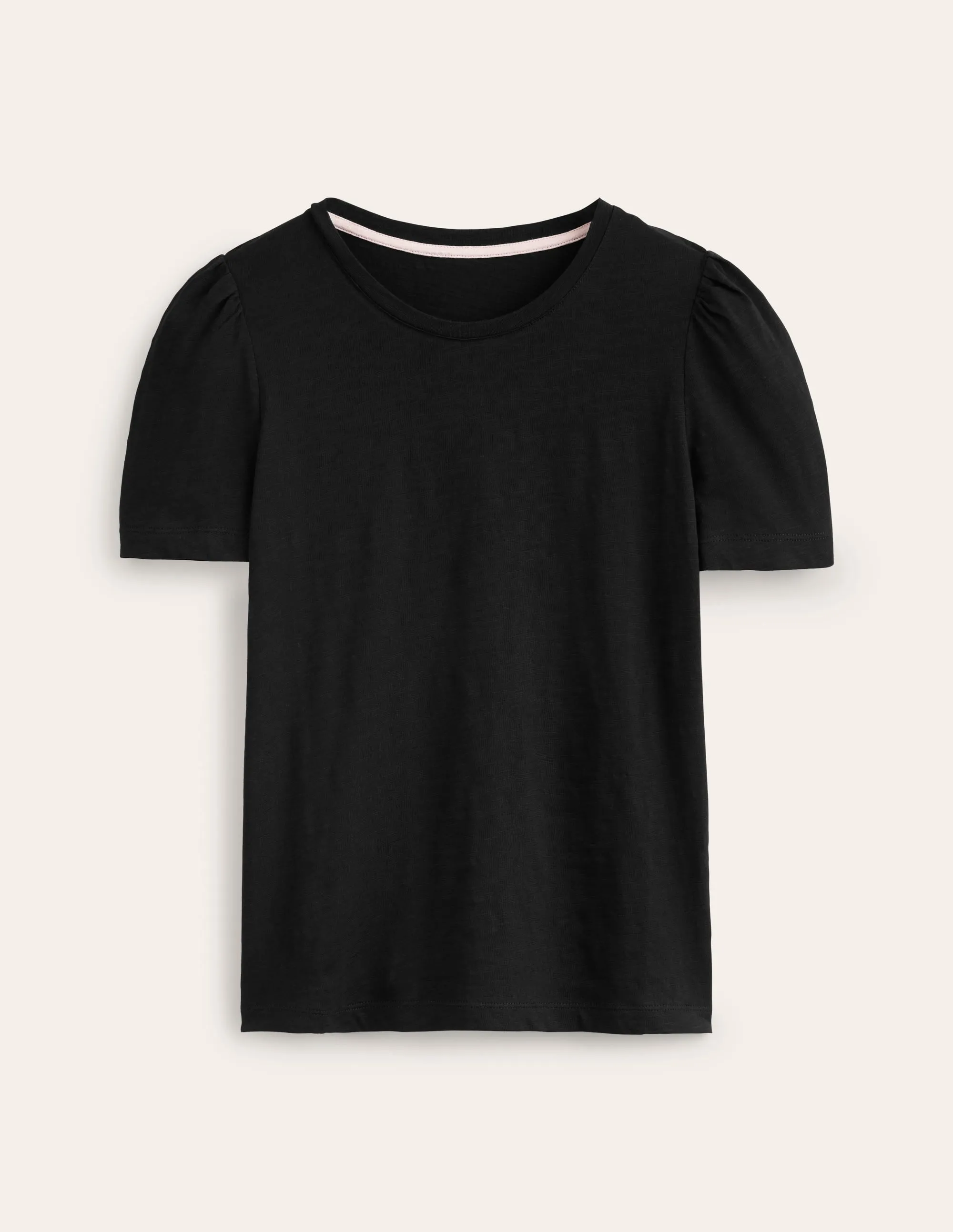 Cotton Puff Sleeve T-Shirt-Black Airflow Mesh Lining Non Closure Collar