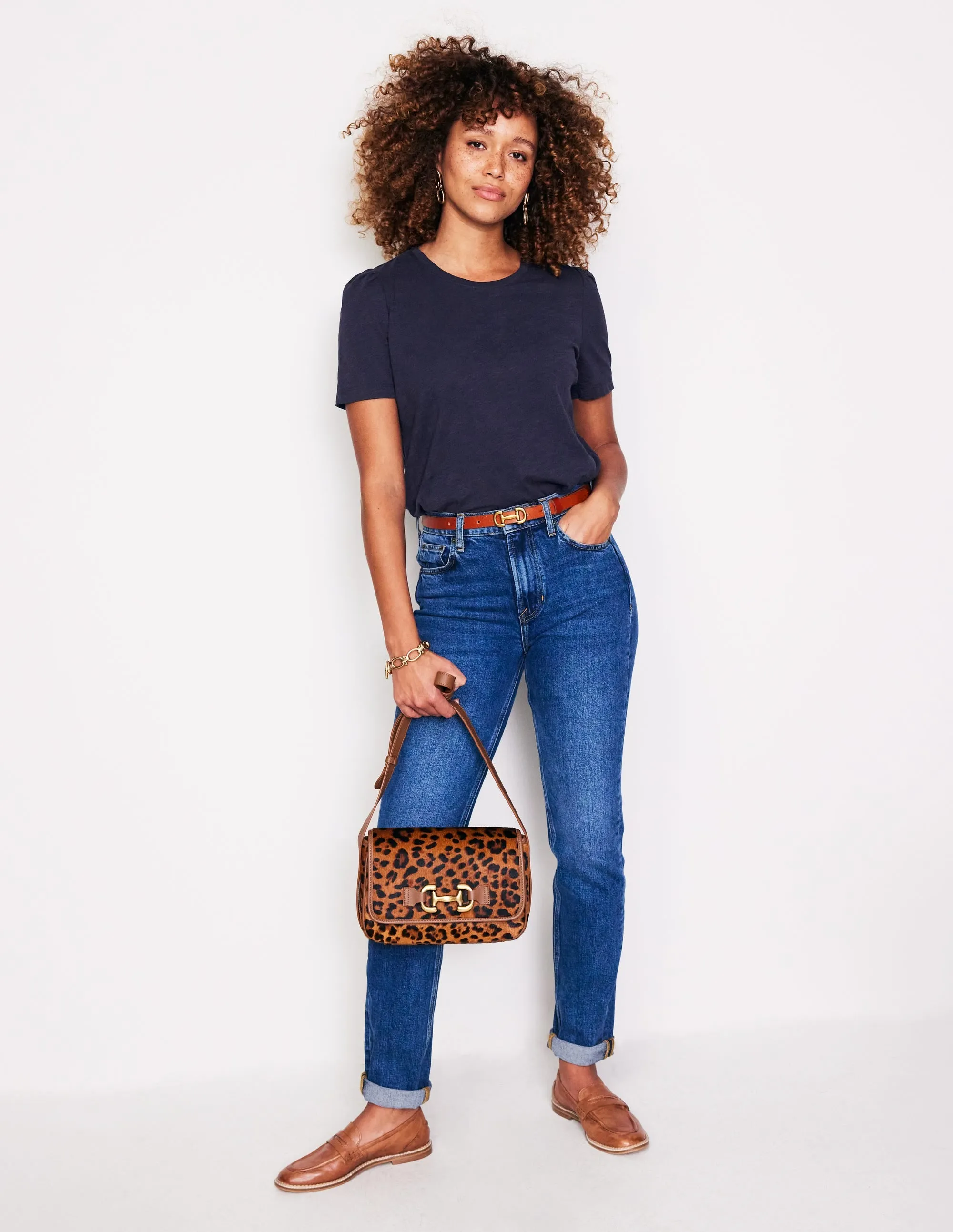 Cotton Puff Sleeve T-Shirt-Navy Biodegradable Fiber Blend Tear Resistant Weave