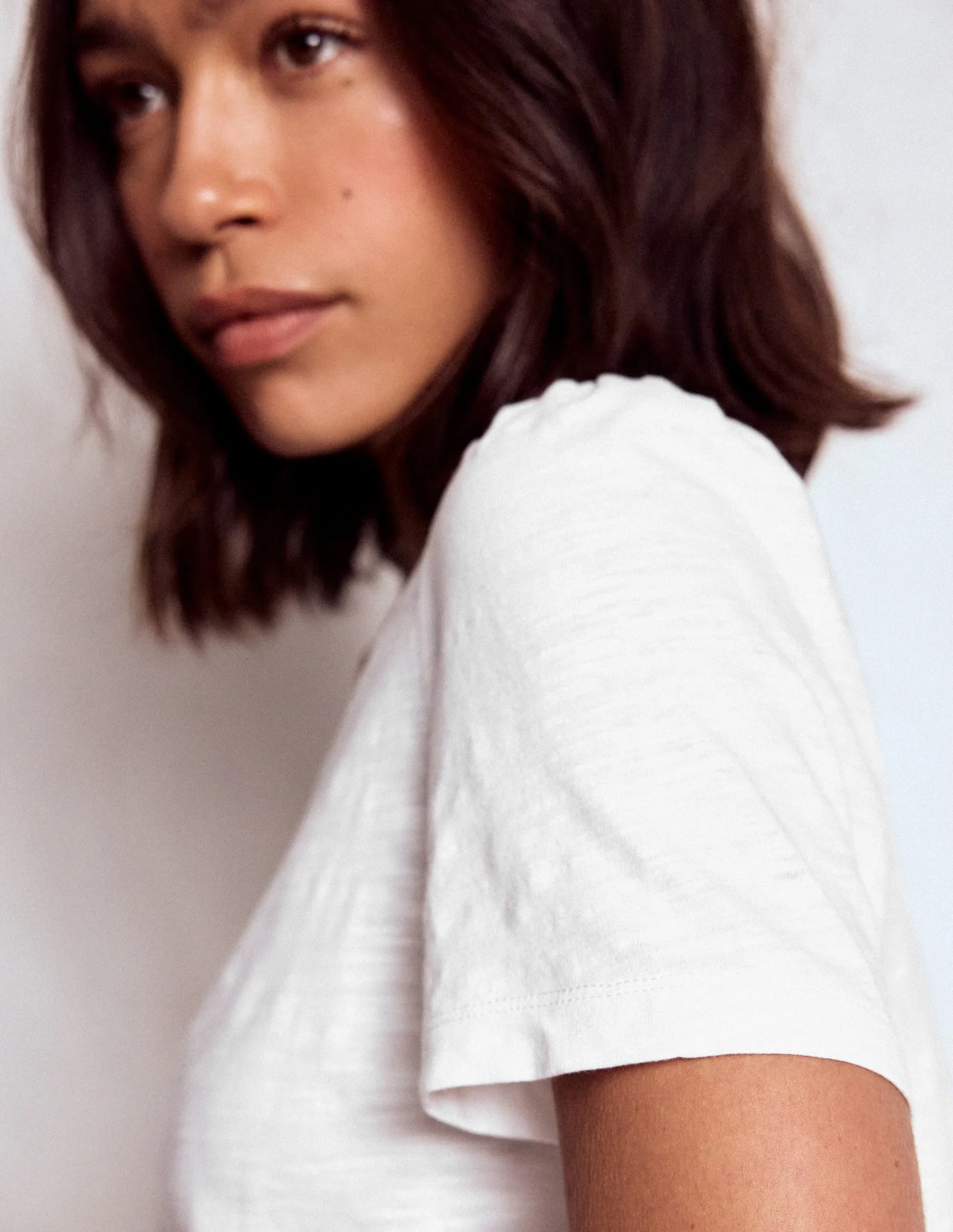 FeatherlightConstruction Cotton Puff Sleeve T-Shirt-White