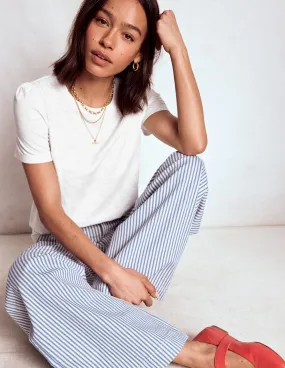 Comfortable Layer Cotton Puff Sleeve T-Shirt-White