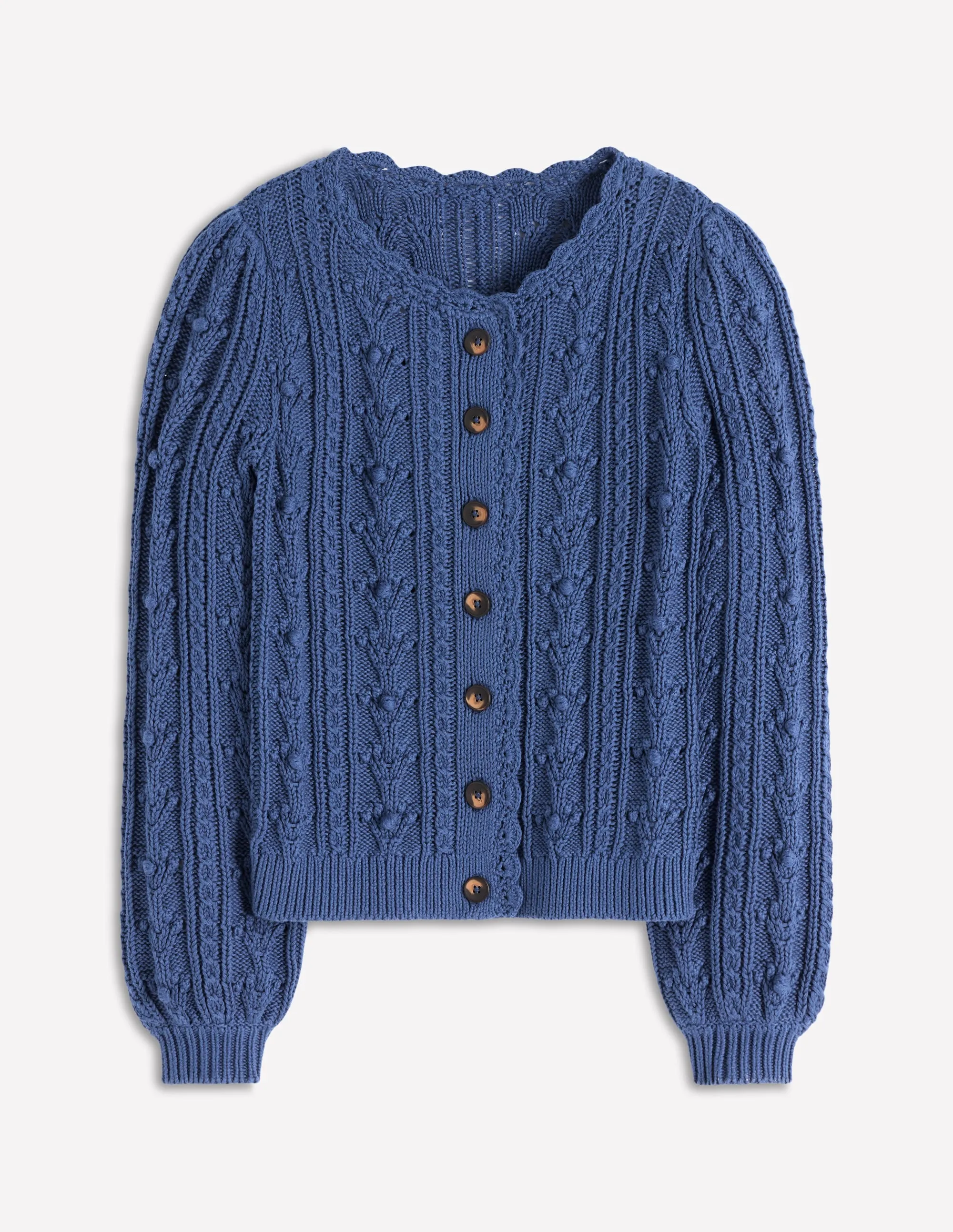 Cotton Textured Cardigan-Denim Blue Heat Retention Lining