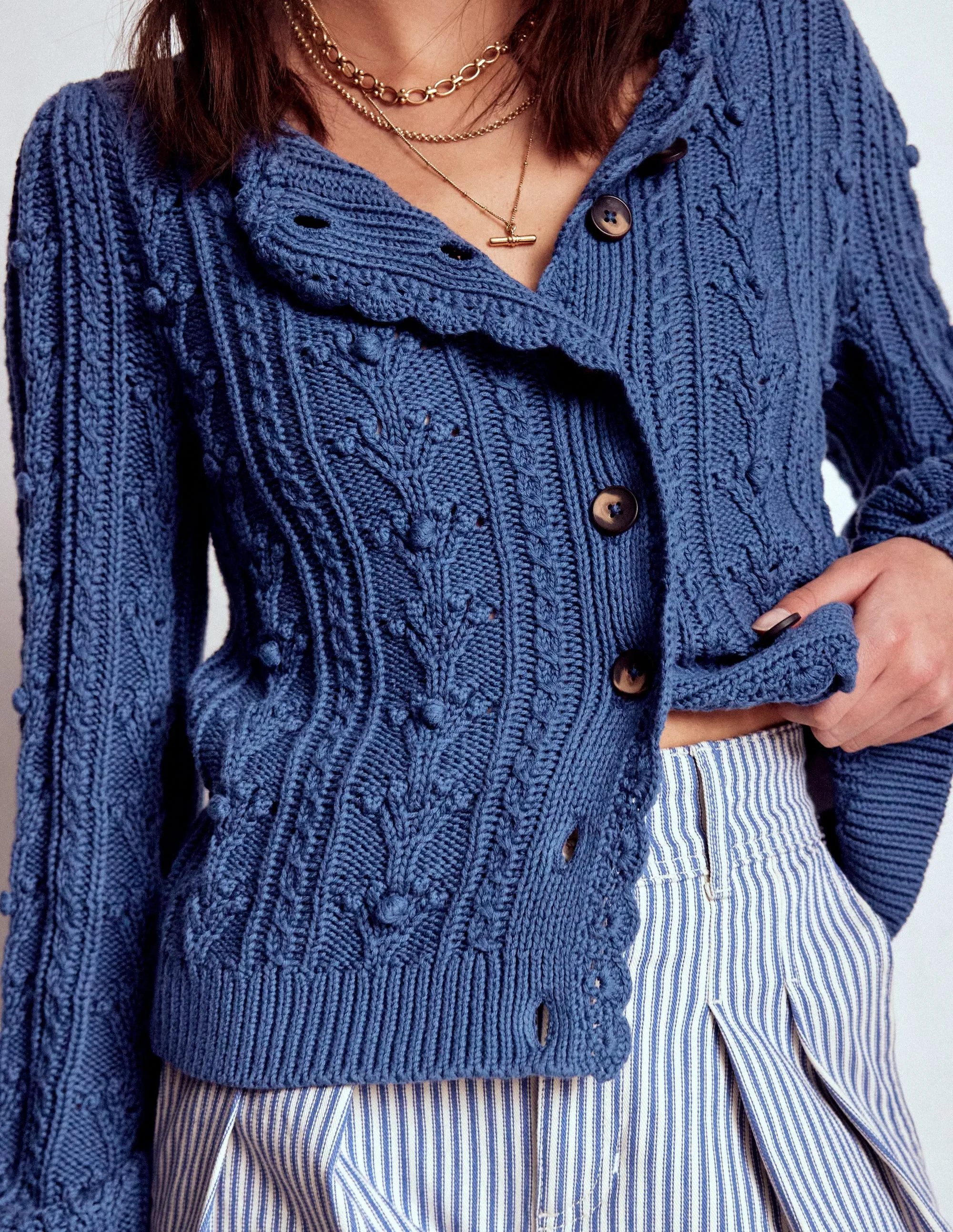 Cotton Textured Cardigan-Denim Blue OekoTex Certified