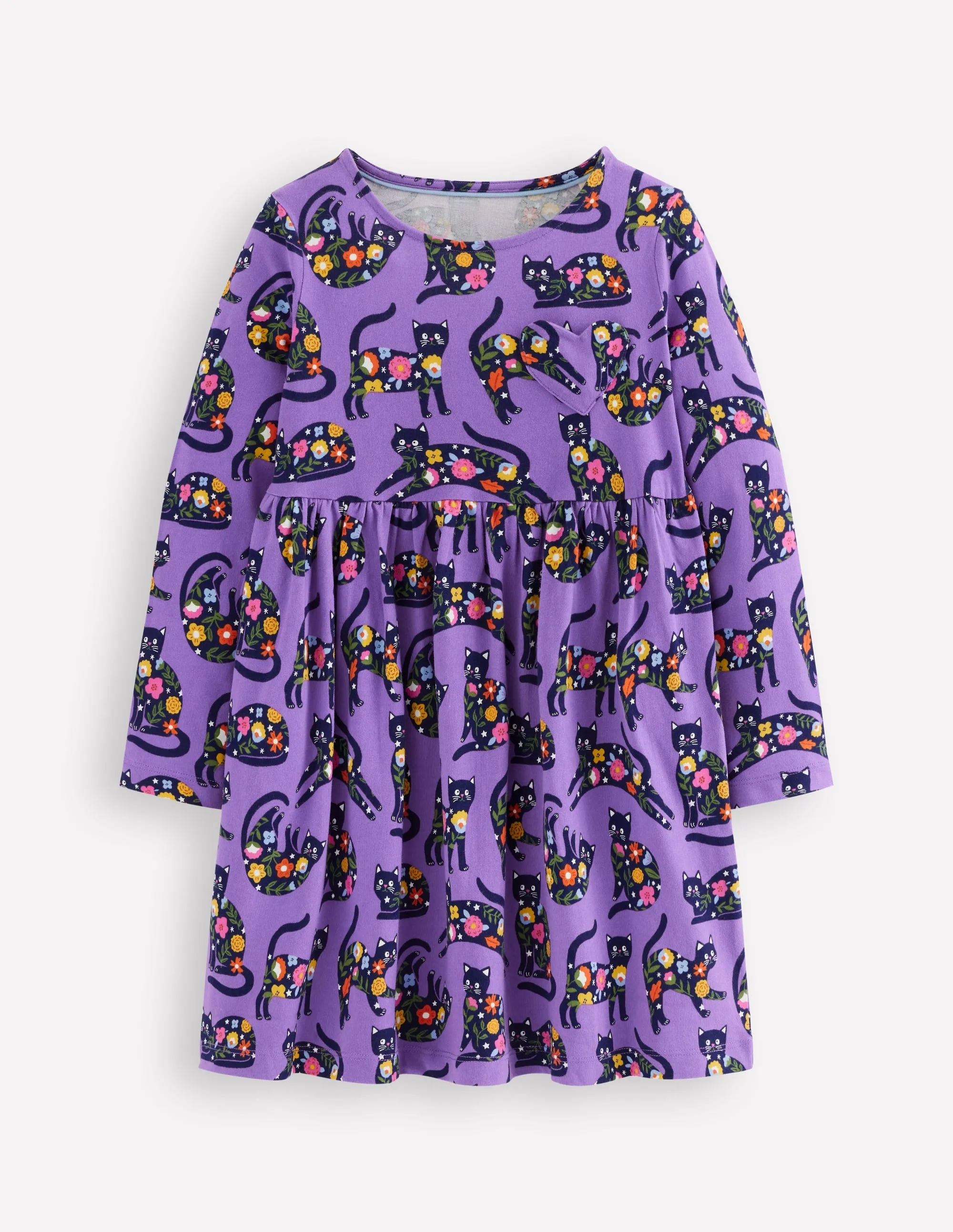 Classic Flow Heart Pocket Fun Jersey Dress-Purple Topaz Spooky Cats