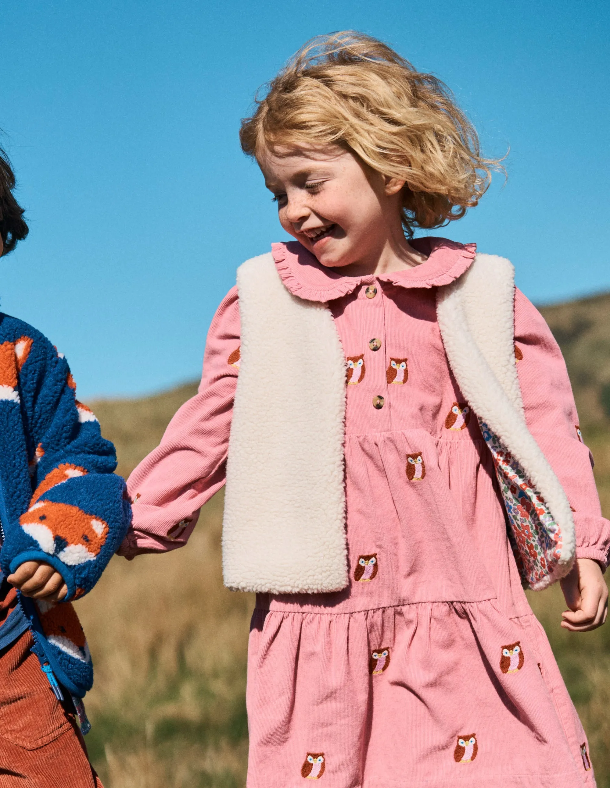 Minna Collared Woven Dress-Pink Owl Embroidery Stylish Line Subtle Mood