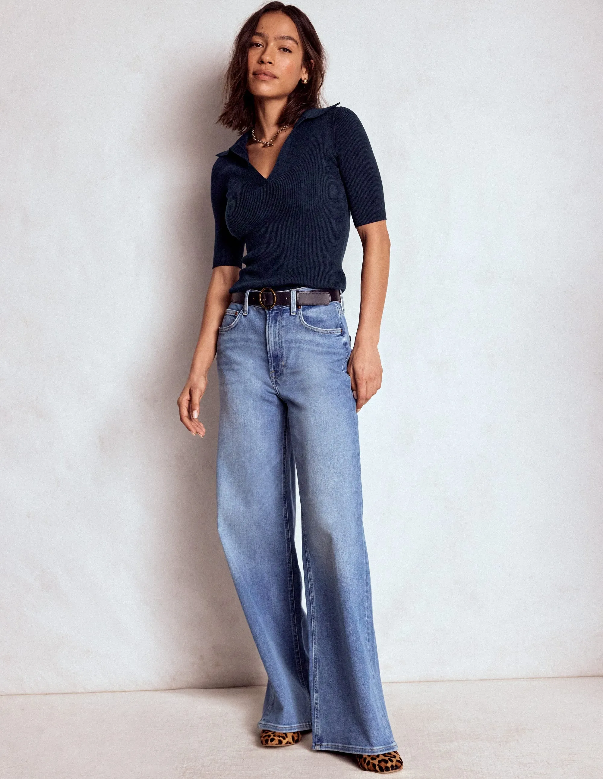 Rib Henley Top-Navy Quick Dry Weaving weekday look