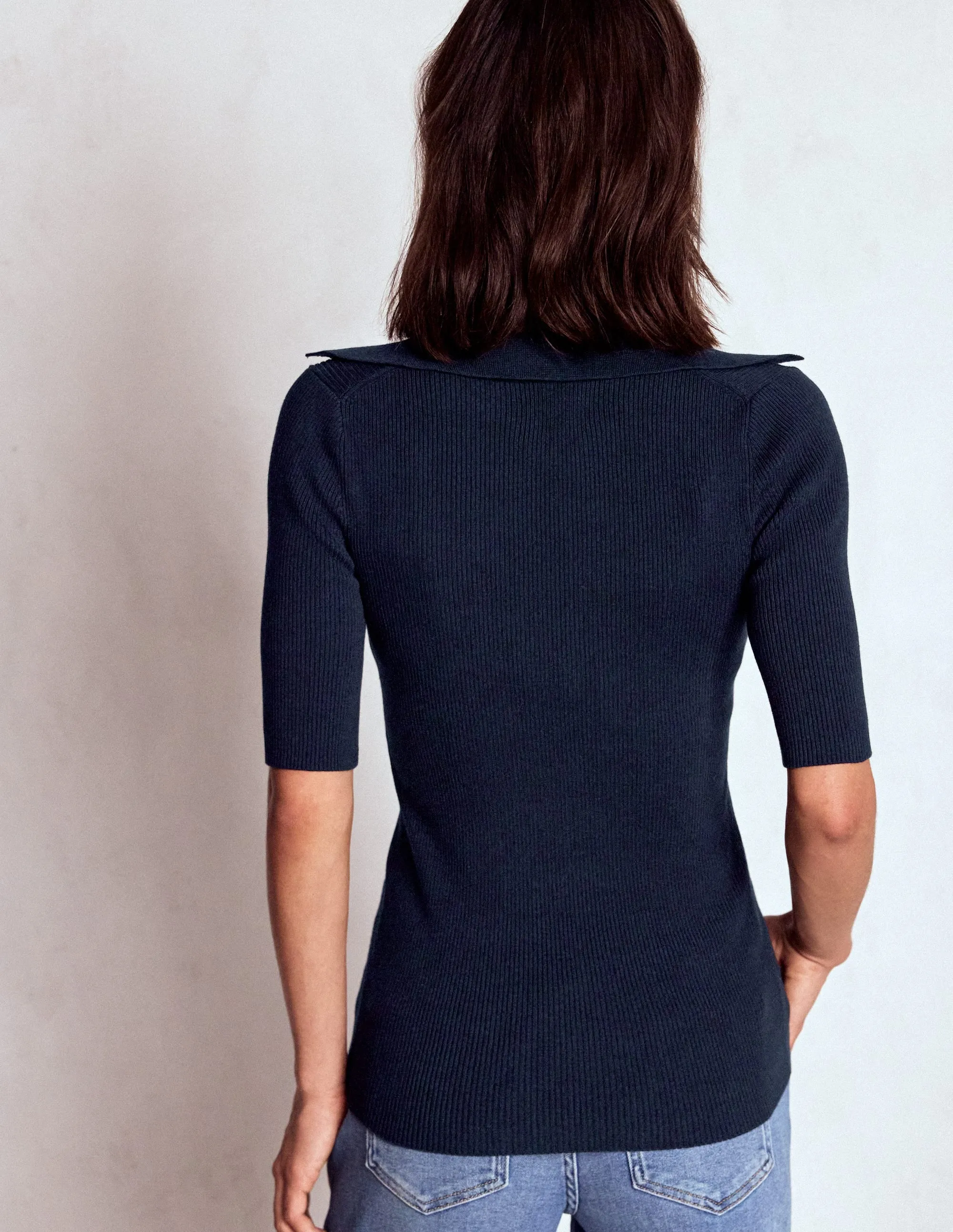 Home Comfort Rib Henley Top-Navy