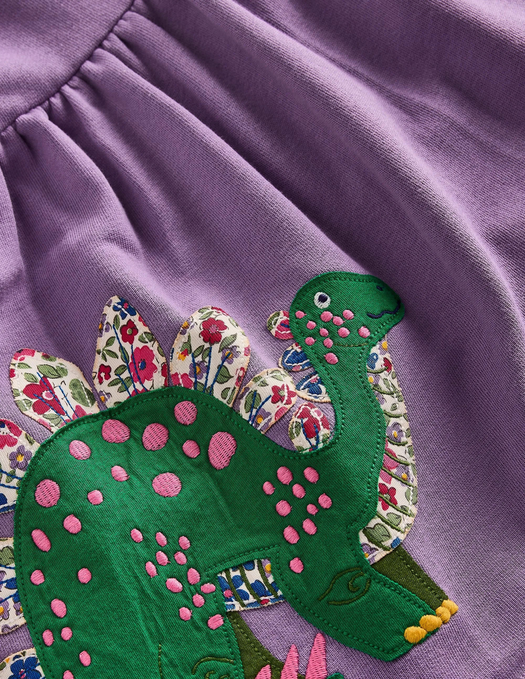 Sophisticated and Relaxed Applique Sweatshirt Dress-Aster Purple Dinosaurs