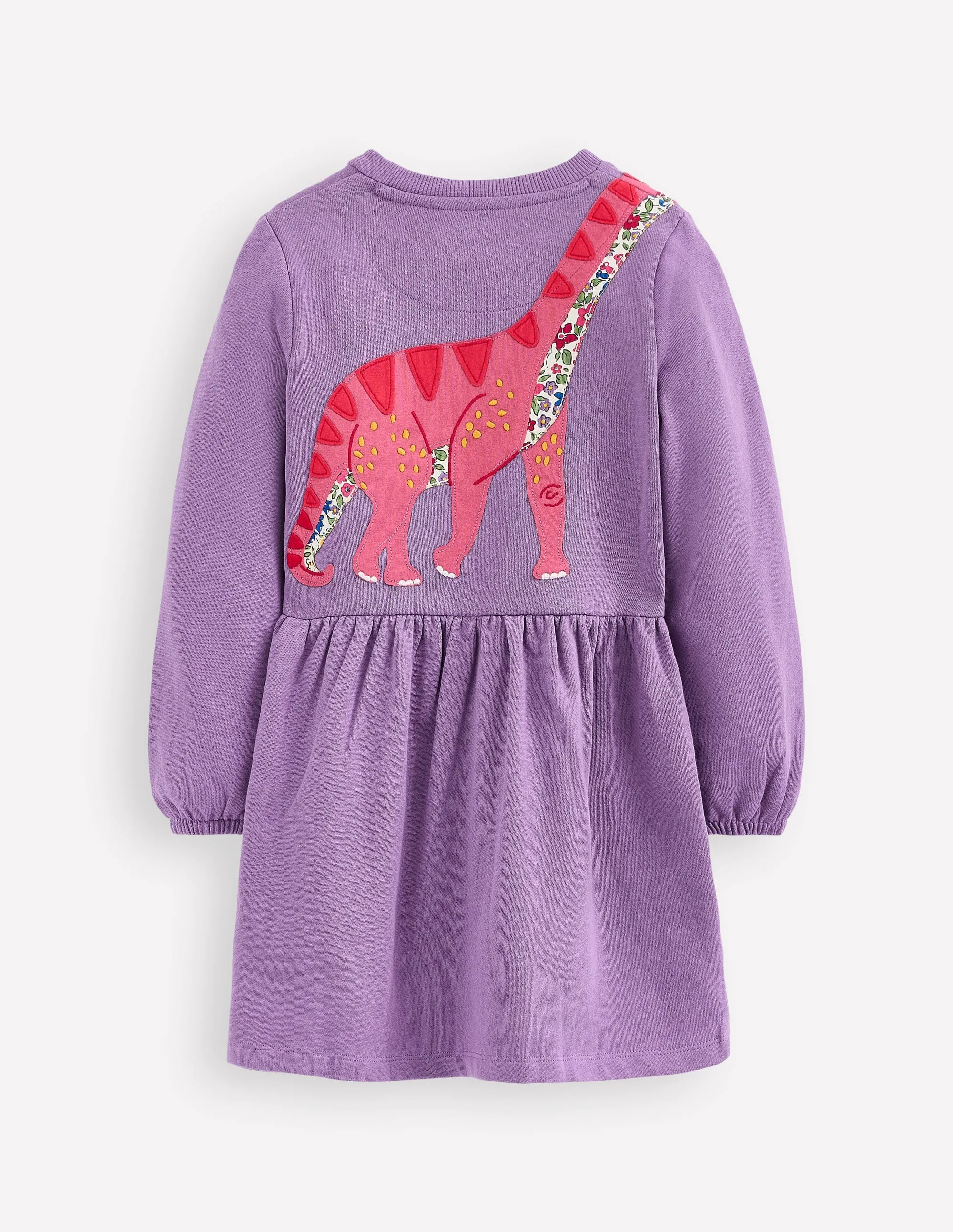 Pure Tone Applique Sweatshirt Dress-Aster Purple Dinosaurs