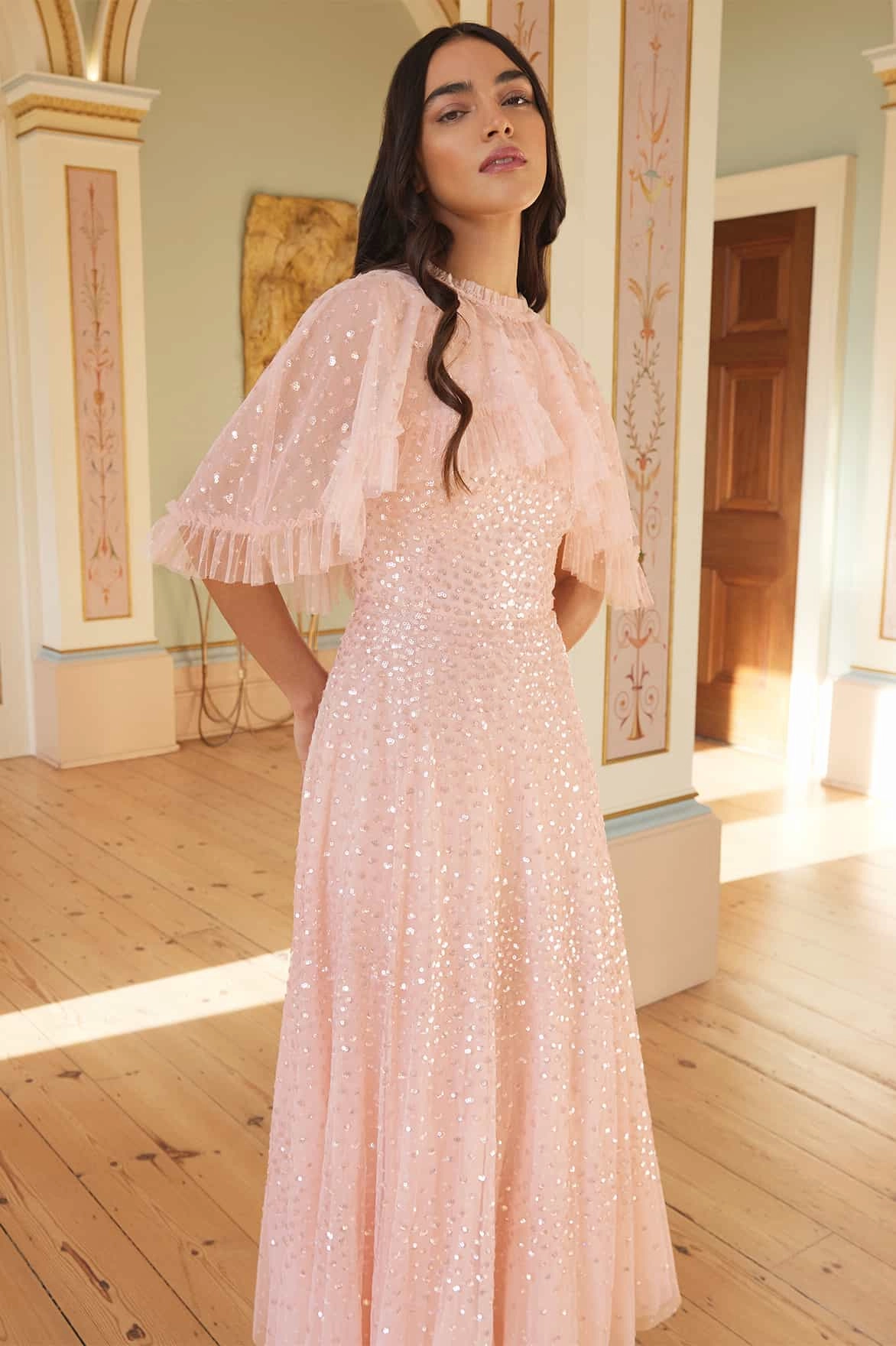 Scatter Dot Short Cape Ankle Gown Coffee Break