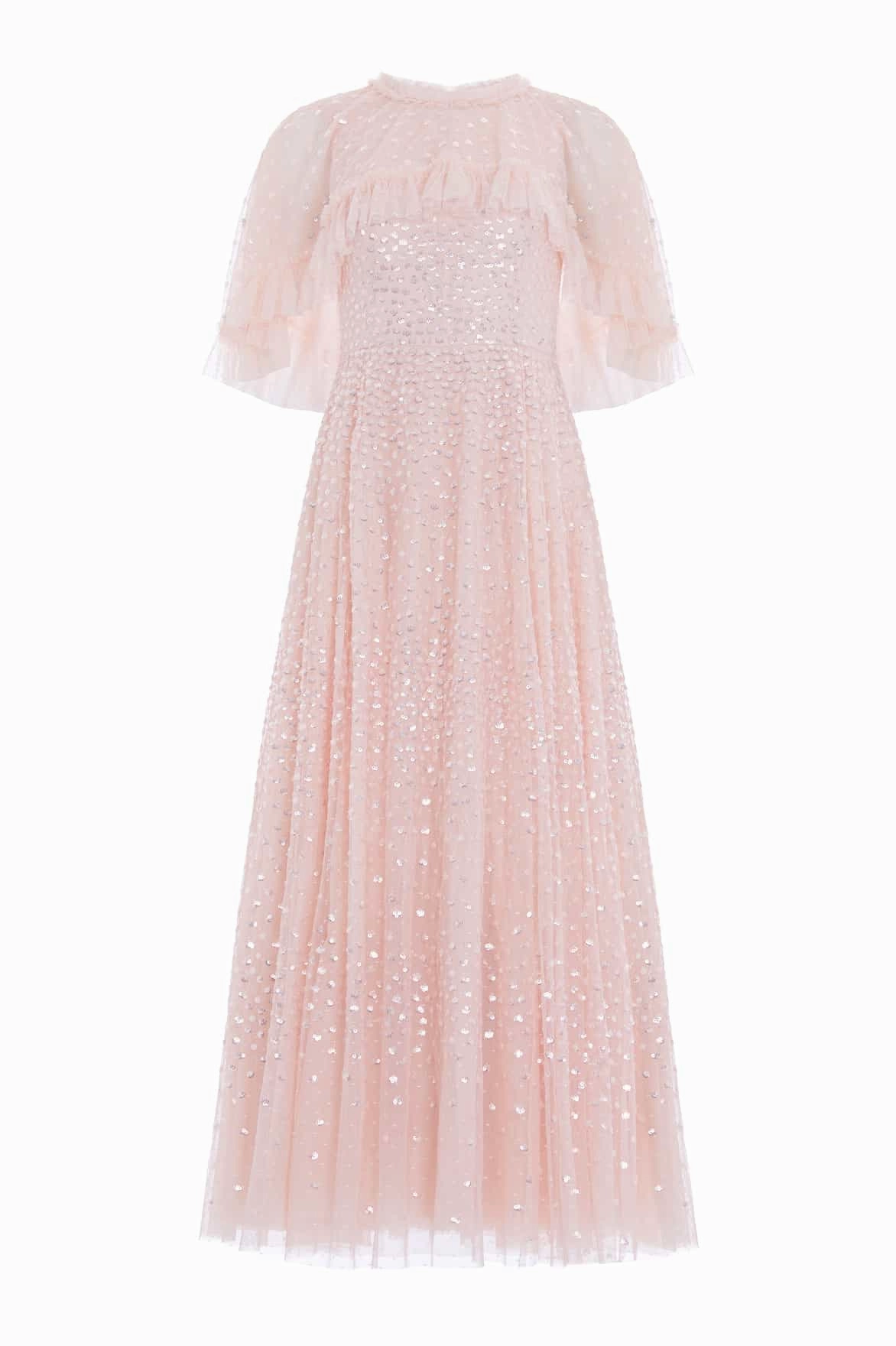 Elegant Vibe Breezy Fit Scatter Dot Short Cape Ankle Gown