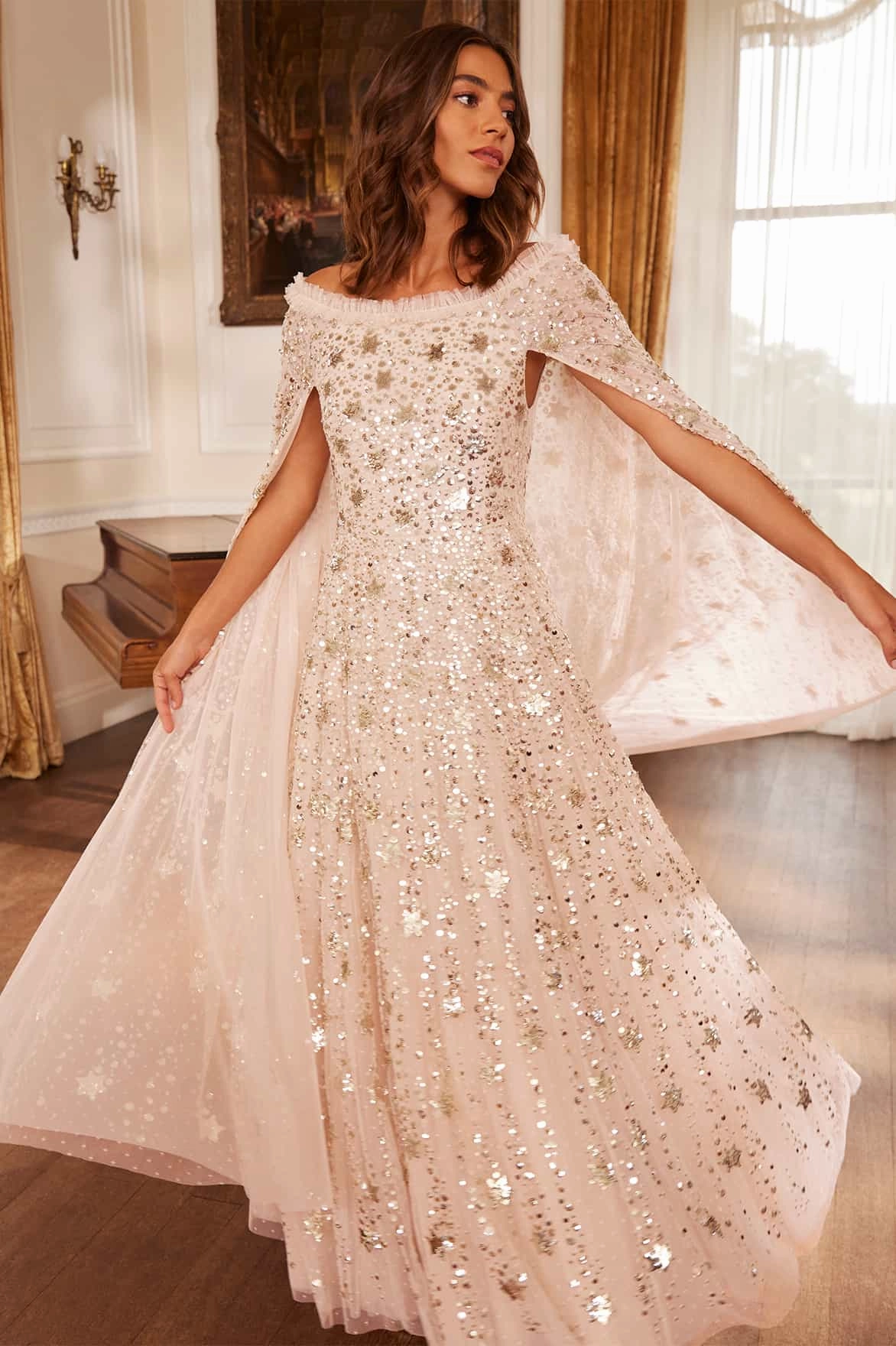 Shooting Stars Cape Ankle Gown Influencer-Style