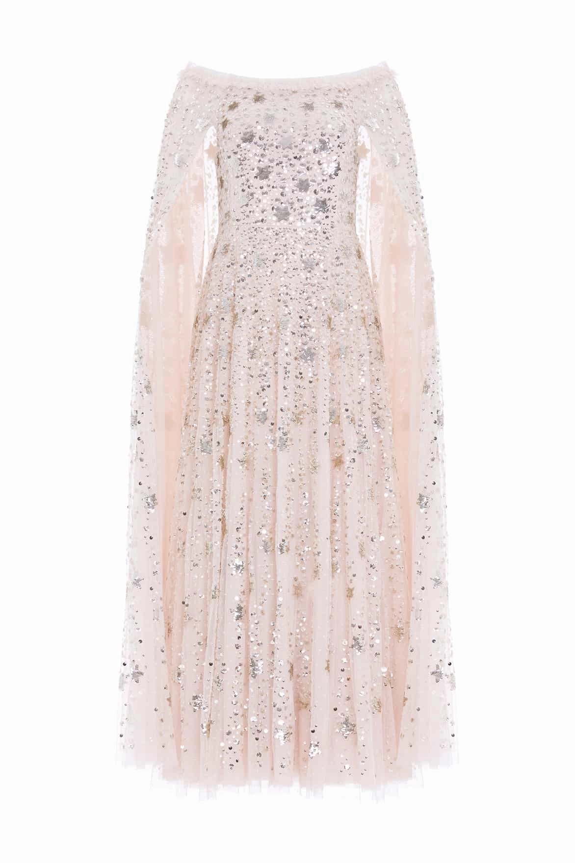 Social Charm Glam Feel Shooting Stars Cape Ankle Gown