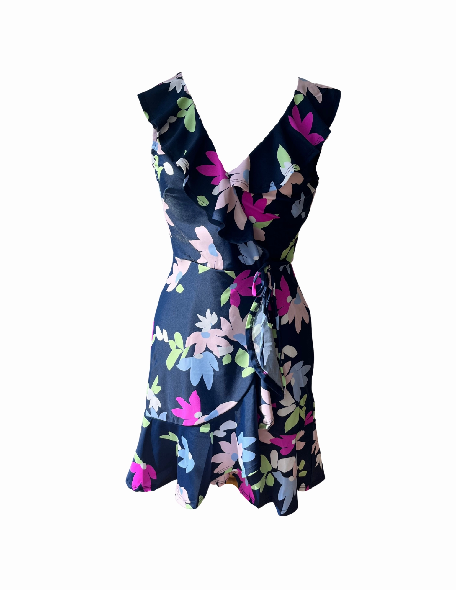 Naples Faux Wrap Dress Falling Floral Bold Pattern