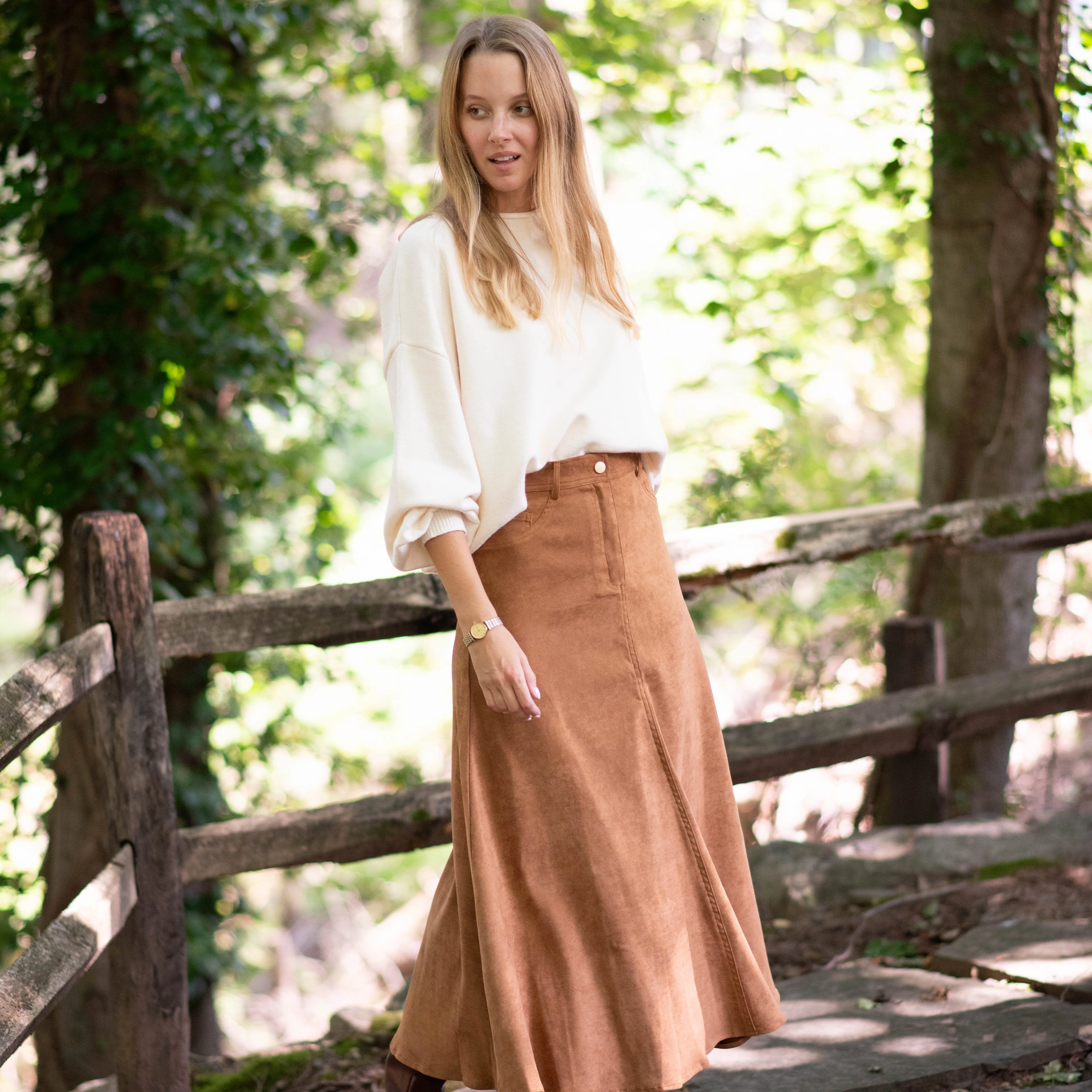 Suede Maxi Skirt | Camel Simple Fit