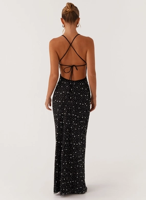 Cressida Rhinestone Mesh Maxi Dress - Black