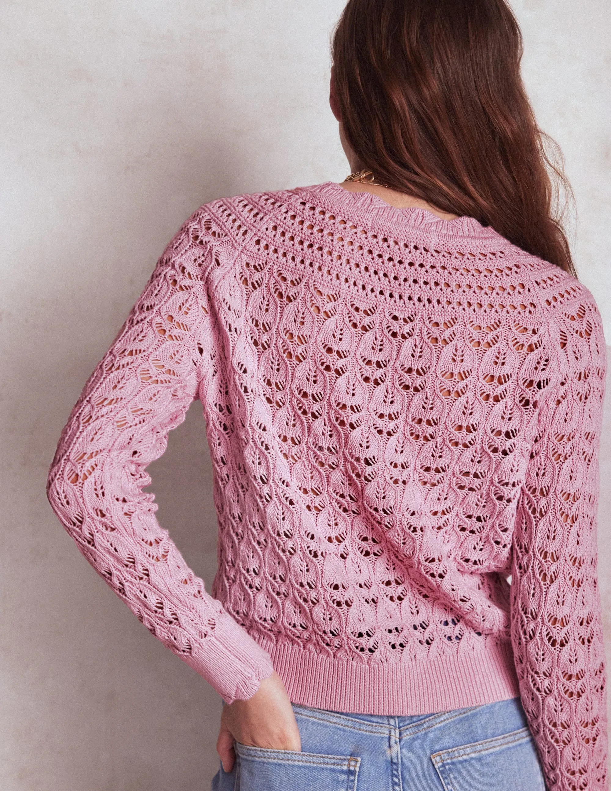 Winter Layer Crochet Mix Stitch Jumper-Formica Pink